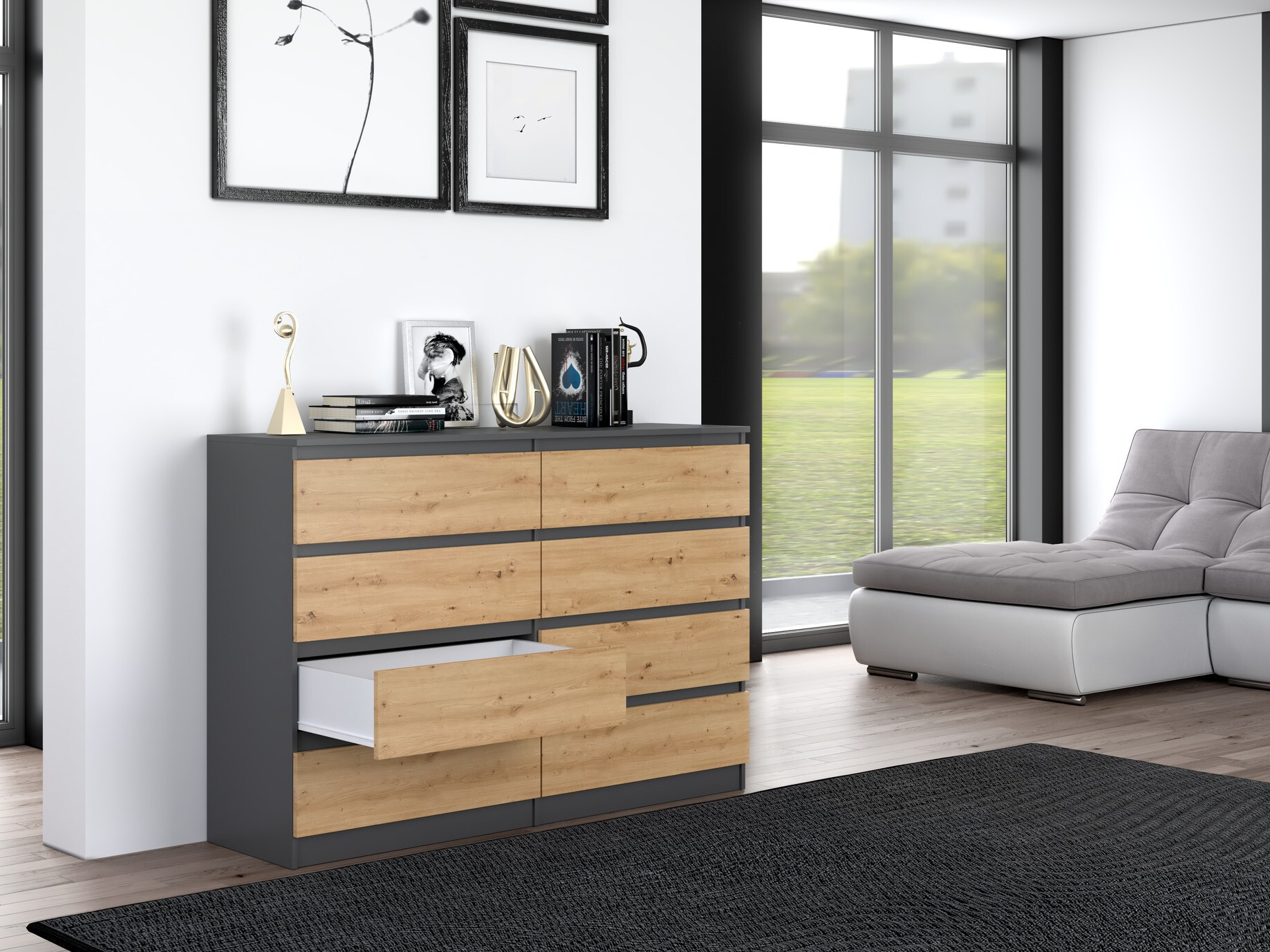 Komoda Elbvelu 100 (Antracit + Hrast Artisan)