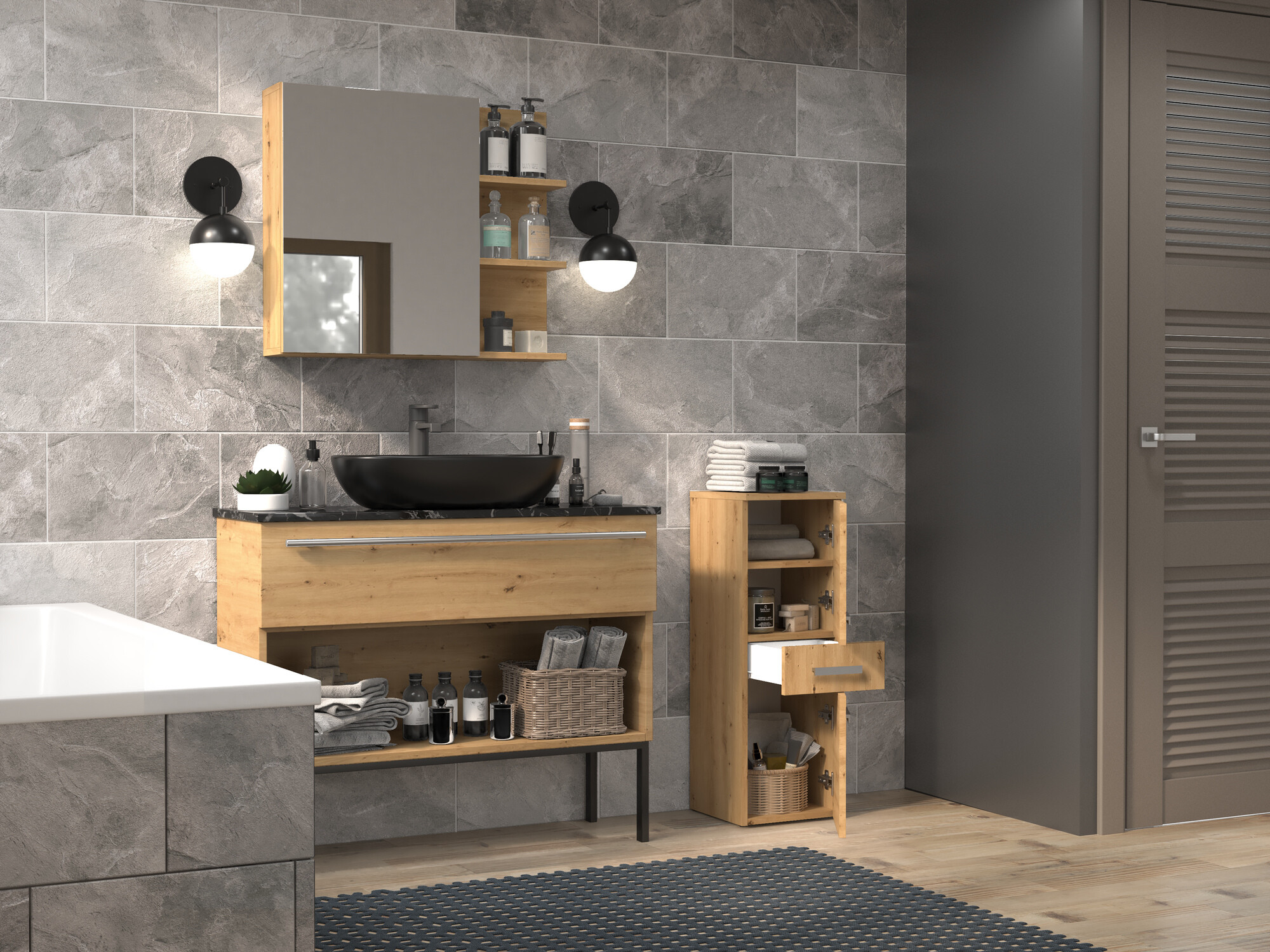 Samostojeći kupaonski ormarić Nolmaru 108 (Hrast Artisan)