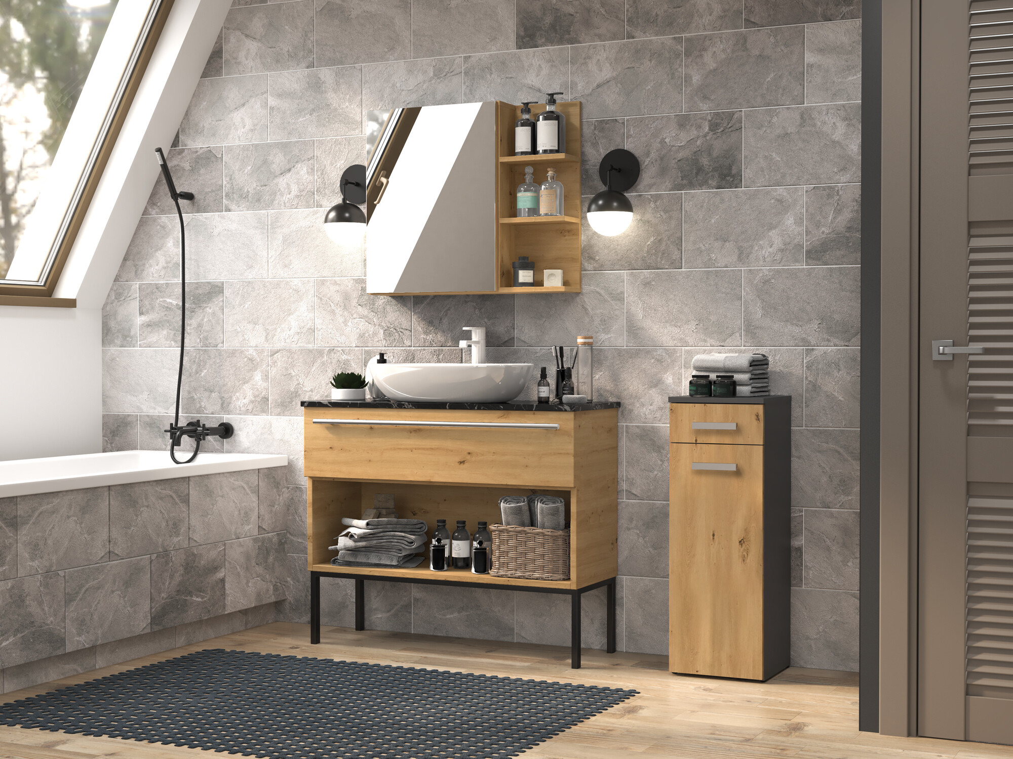 Samostojeći kupaonski ormarić Nolmaru 109 (Antracit + Hrast Artisan)