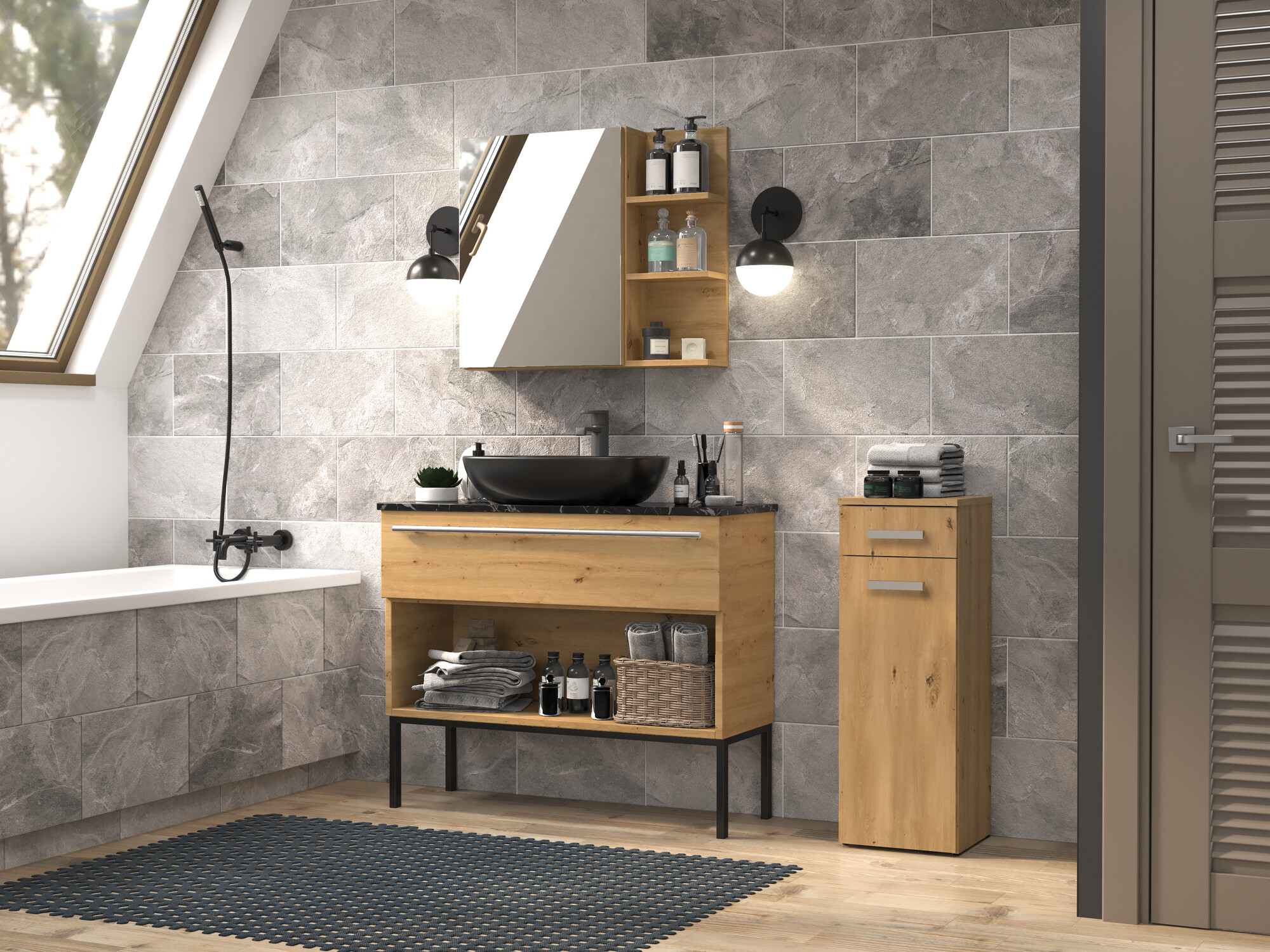 Samostojeći kupaonski ormarić Nolmaru 109 (Hrast Artisan)