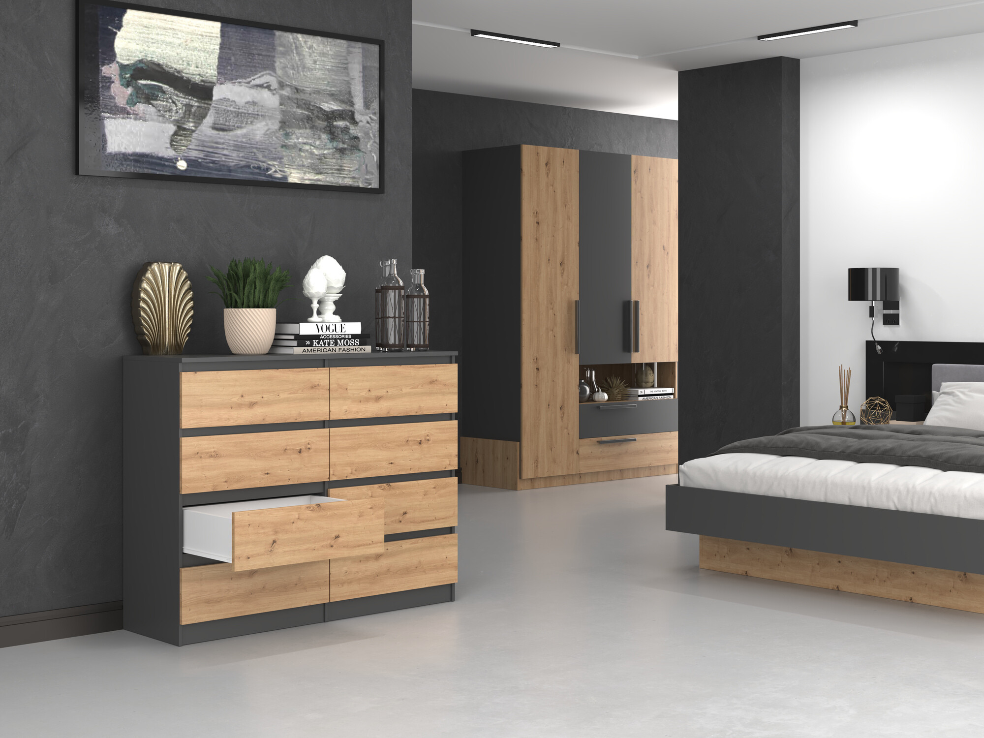 Komoda Elbvelu 101 (Antracit + Hrast Artisan)