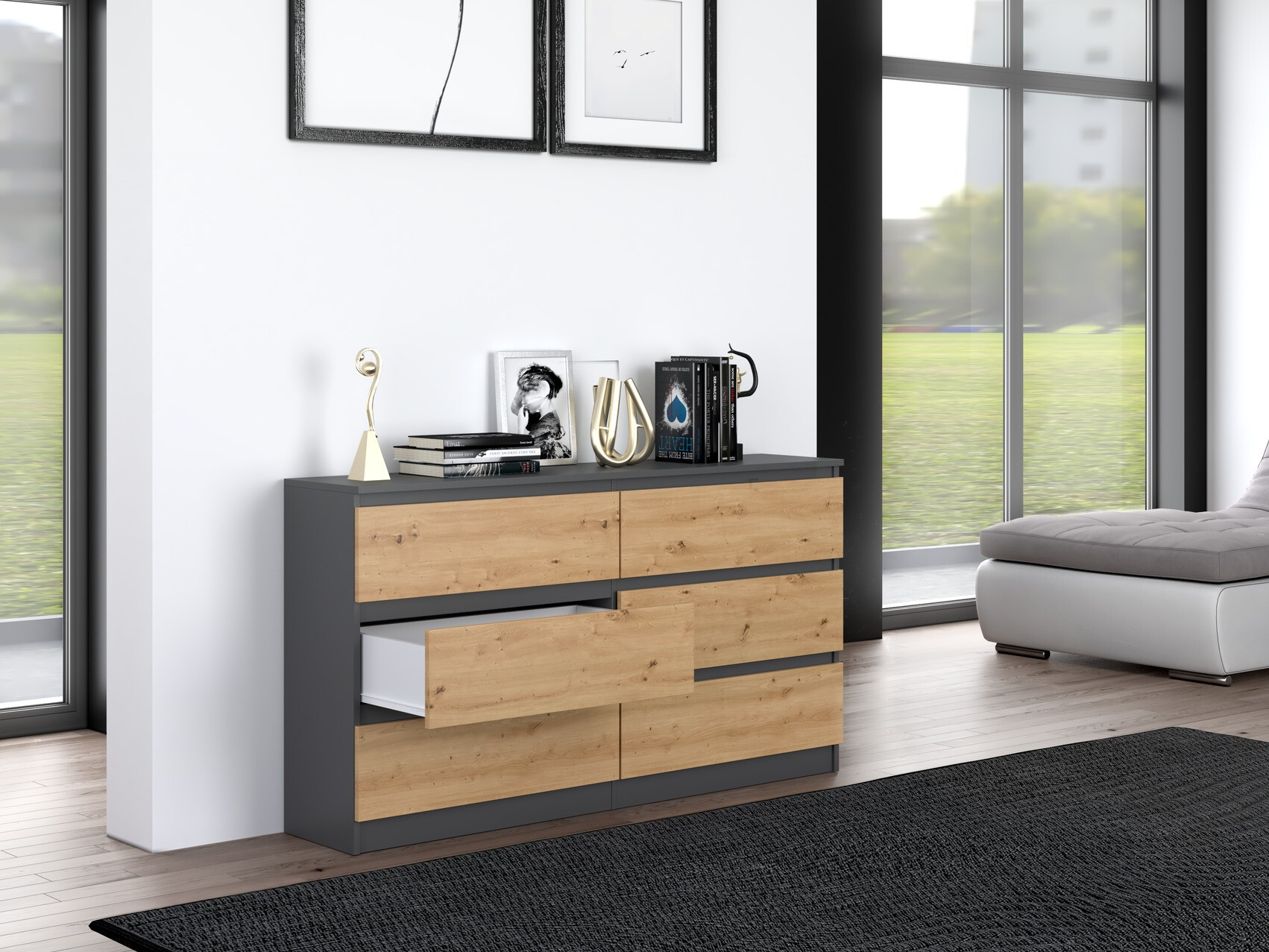 Komoda Elbvelu 102 (Antracit + Hrast Artisan)