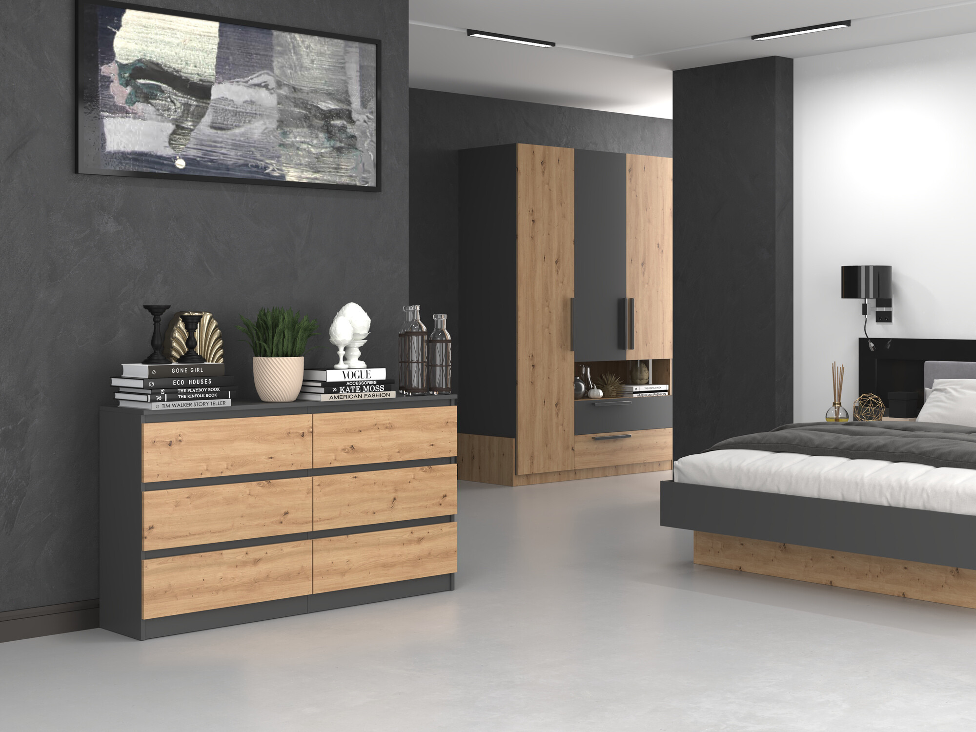 Komoda Elbvelu 102 (Antracit + Hrast Artisan)