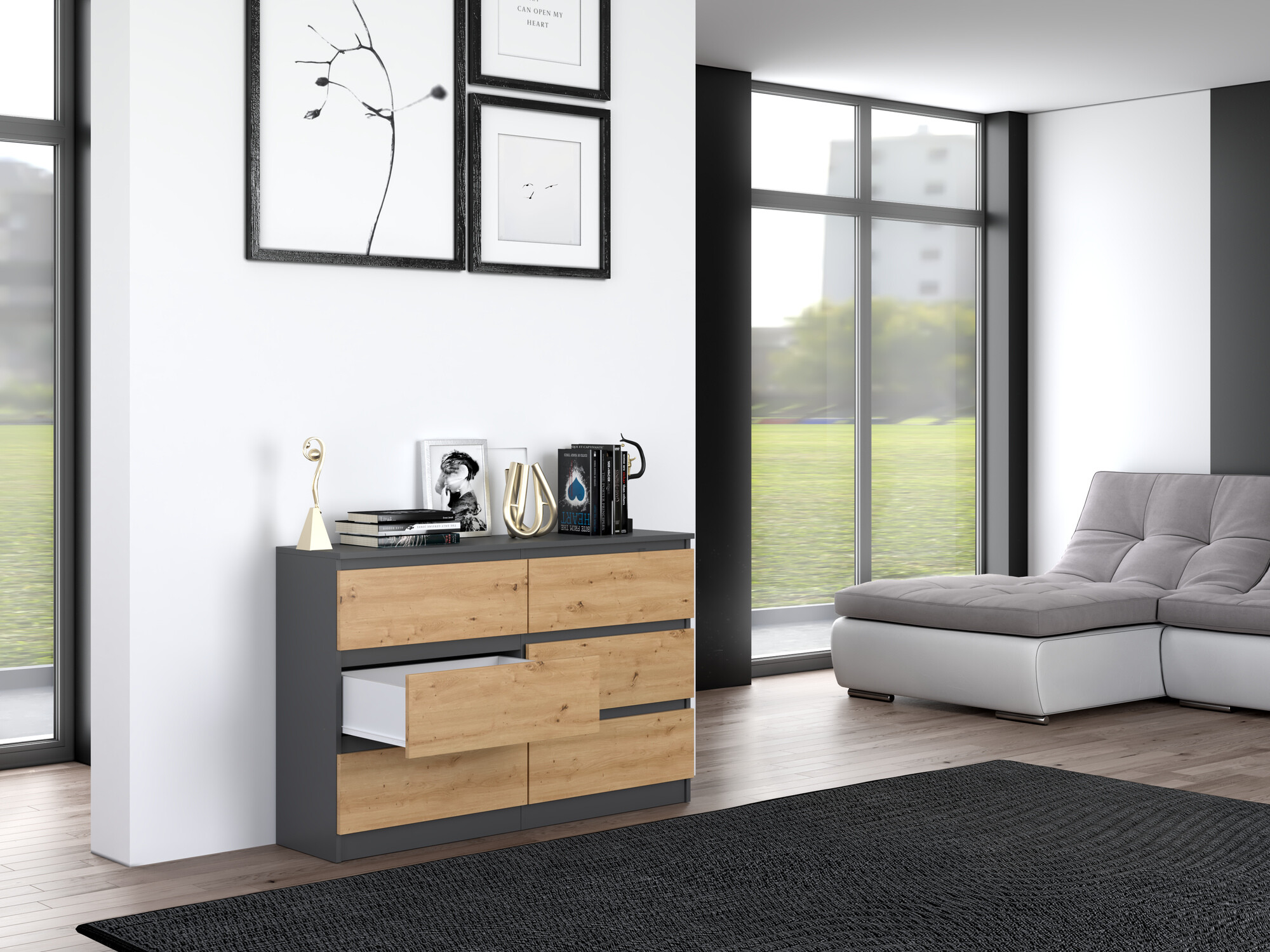 Komoda Elbvelu 103 (Antracit + Hrast Artisan)