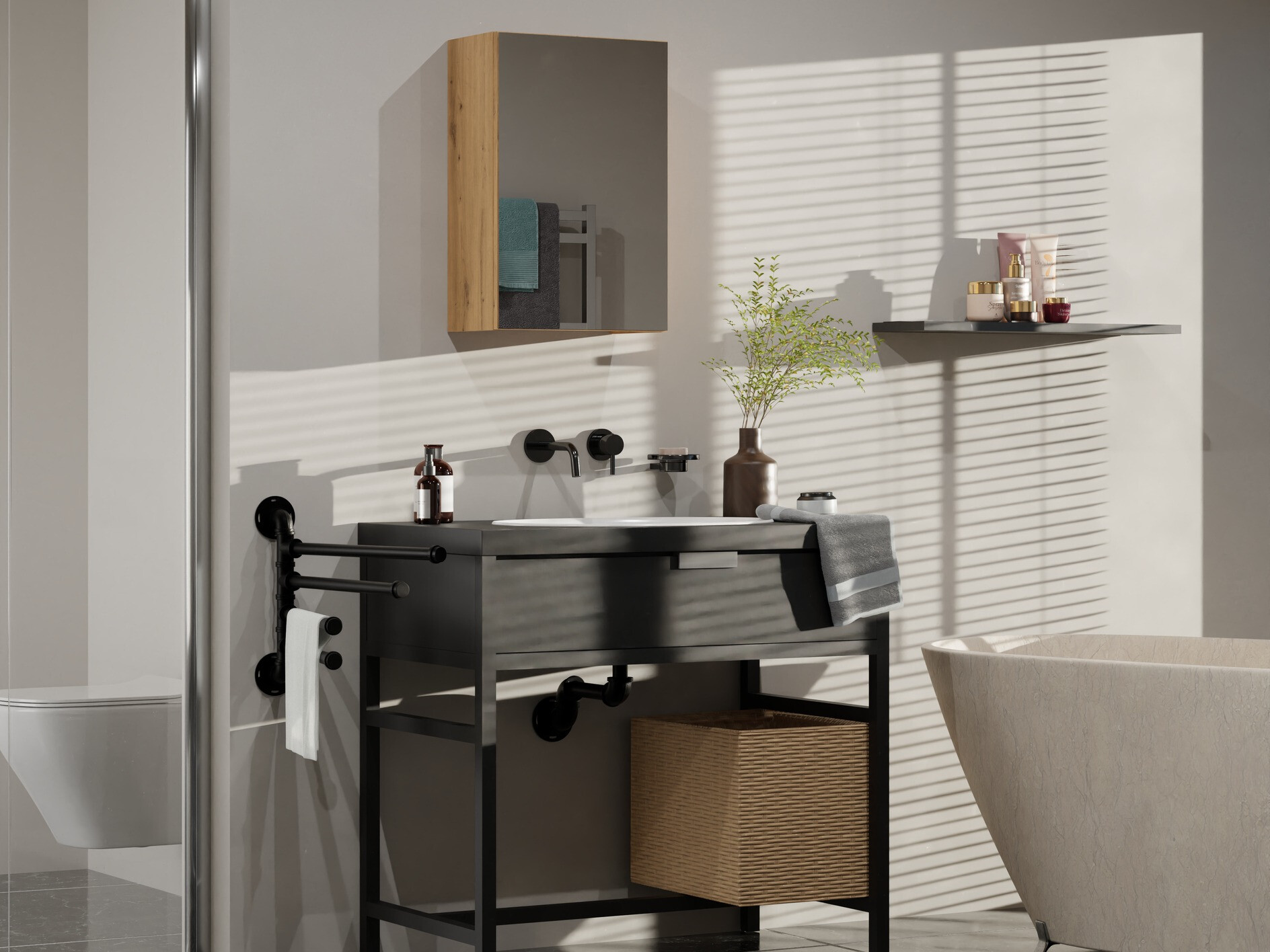 Kupaonski ormarić s ogledalom Balelbo 100 (Hrast Artisan)