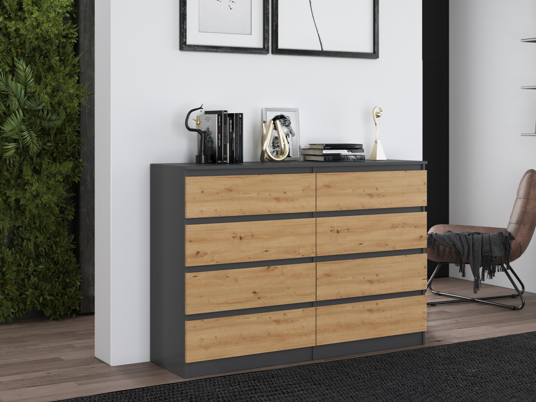 Komoda Elbvelu 100 (Antracit + Hrast Artisan)