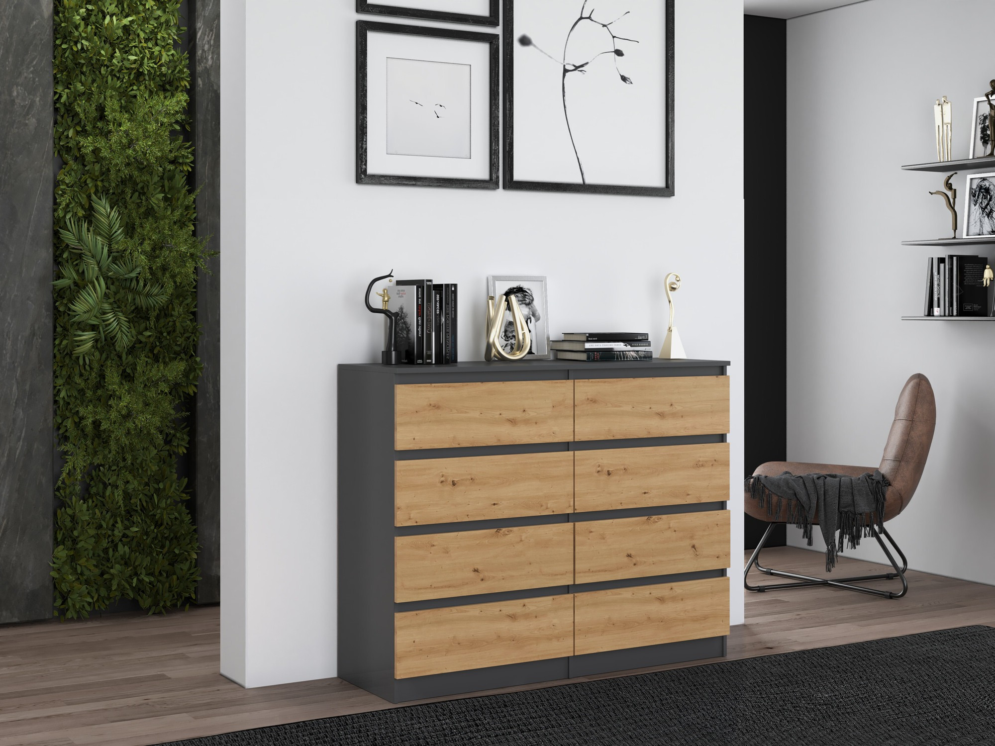 Komoda Elbvelu 101 (Antracit + Hrast Artisan)