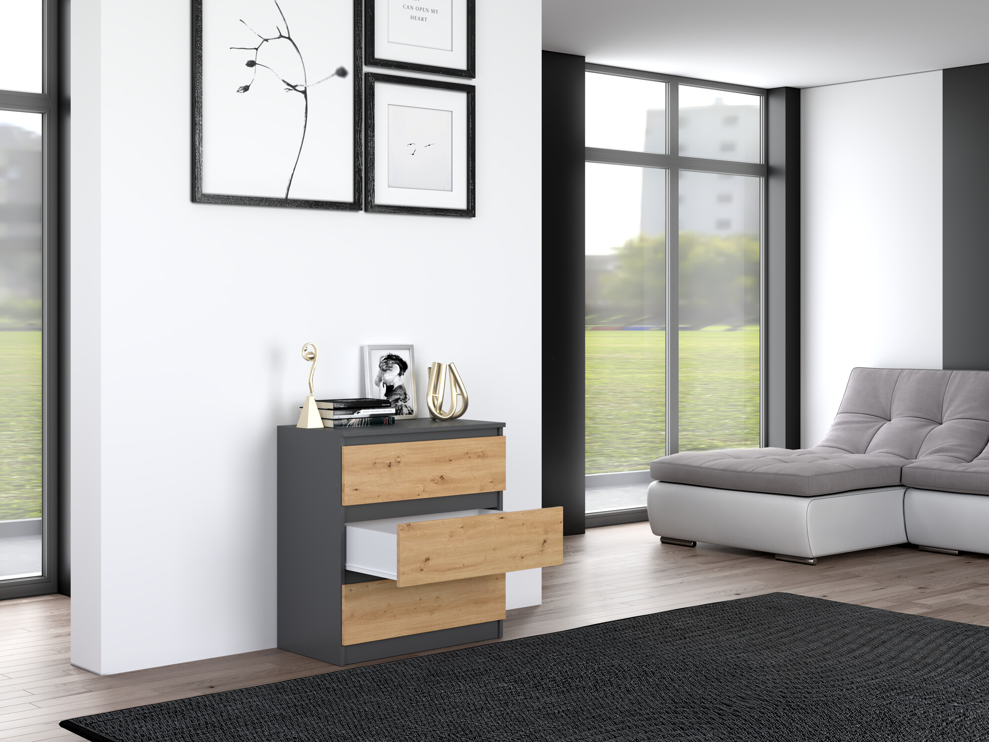 Komoda Elbvelu 106 (Antracit + Hrast Artisan)