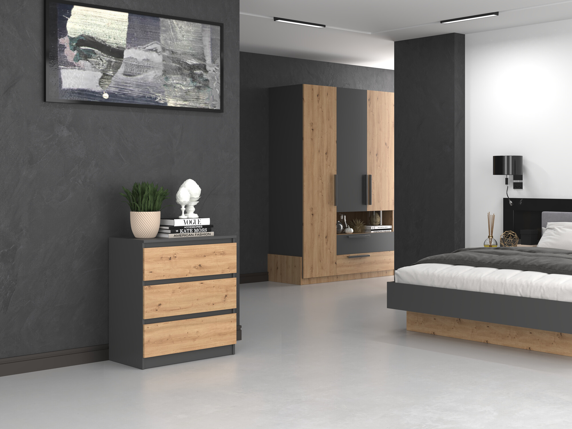 Komoda Elbvelu 106 (Antracit + Hrast Artisan)