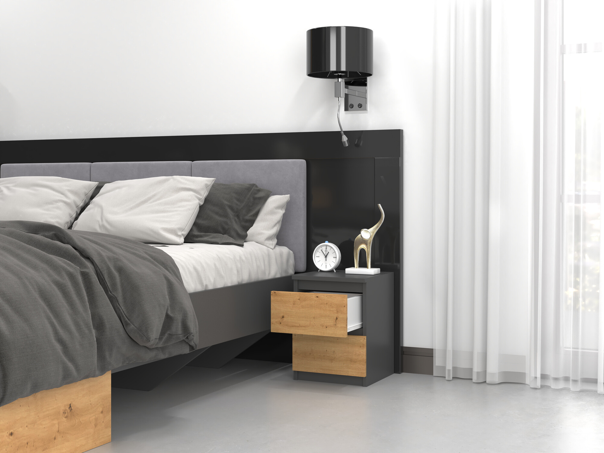 Noćni ormarić Elbvelu 107 (Antracit + Hrast Artisan)