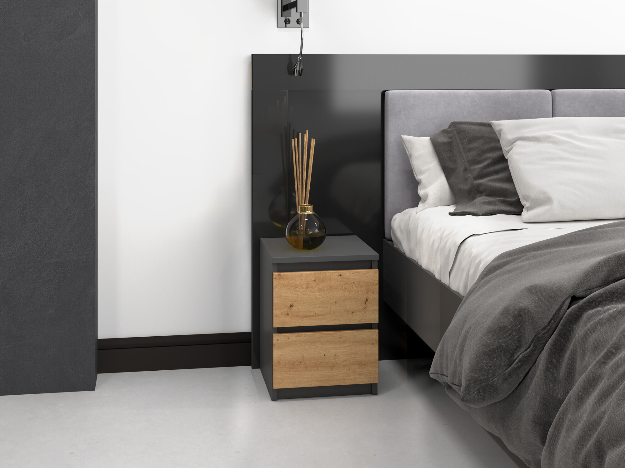 Noćni ormarić Elbvelu 107 (Antracit + Hrast Artisan)