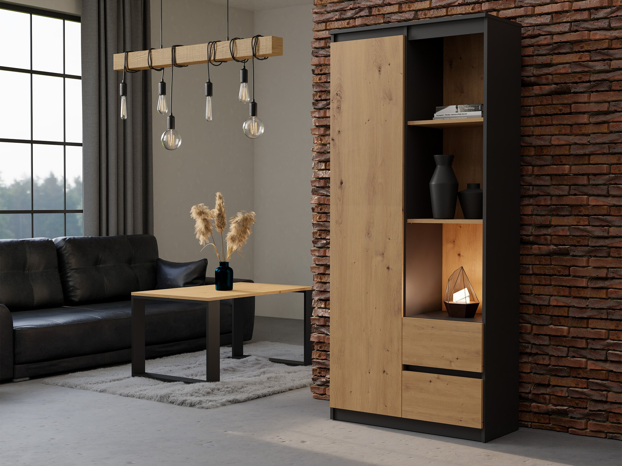 Polica Mandeville 182 (Antracit + Hrast Artisan)