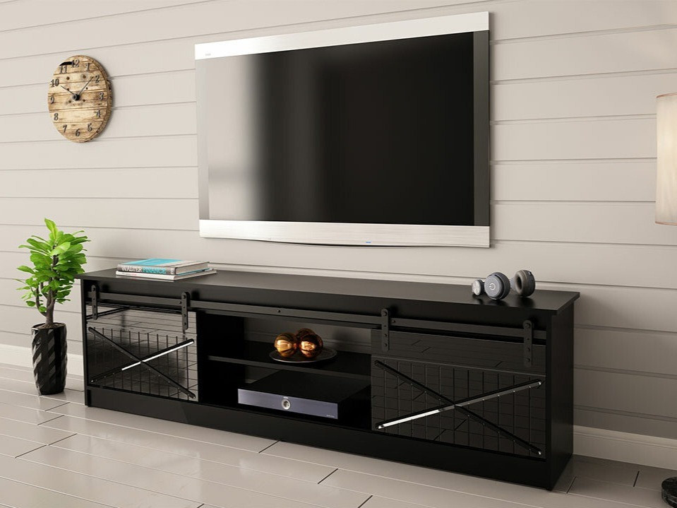 TV stol Charlotte 156 (Crna + Sjajno crna)