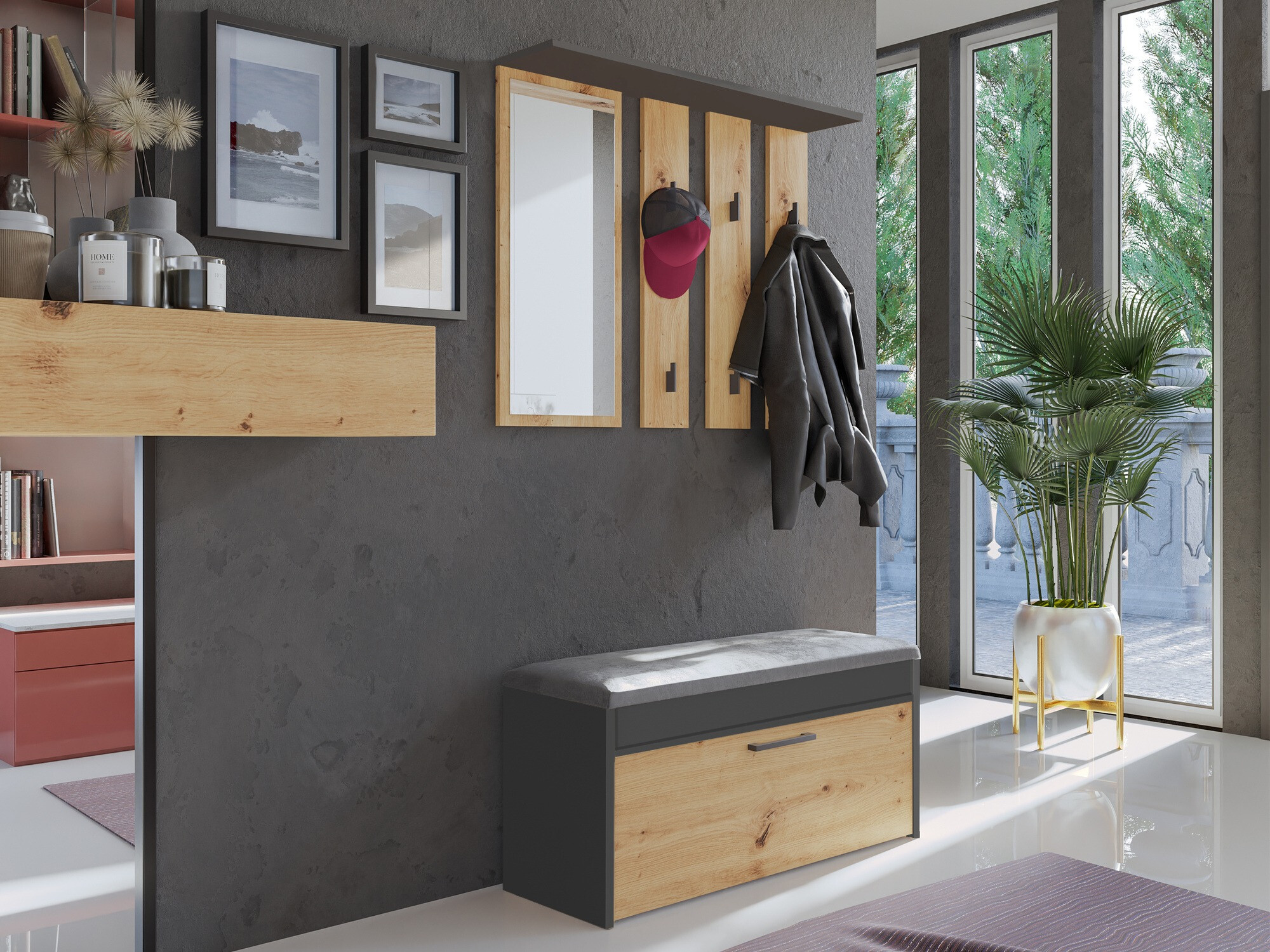 Vješalica Mandeville 210 (Antracit + Hrast Artisan)