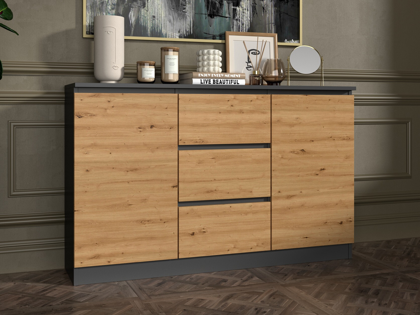 Komoda Elbvelu 112 (Antracit + Hrast Artisan)