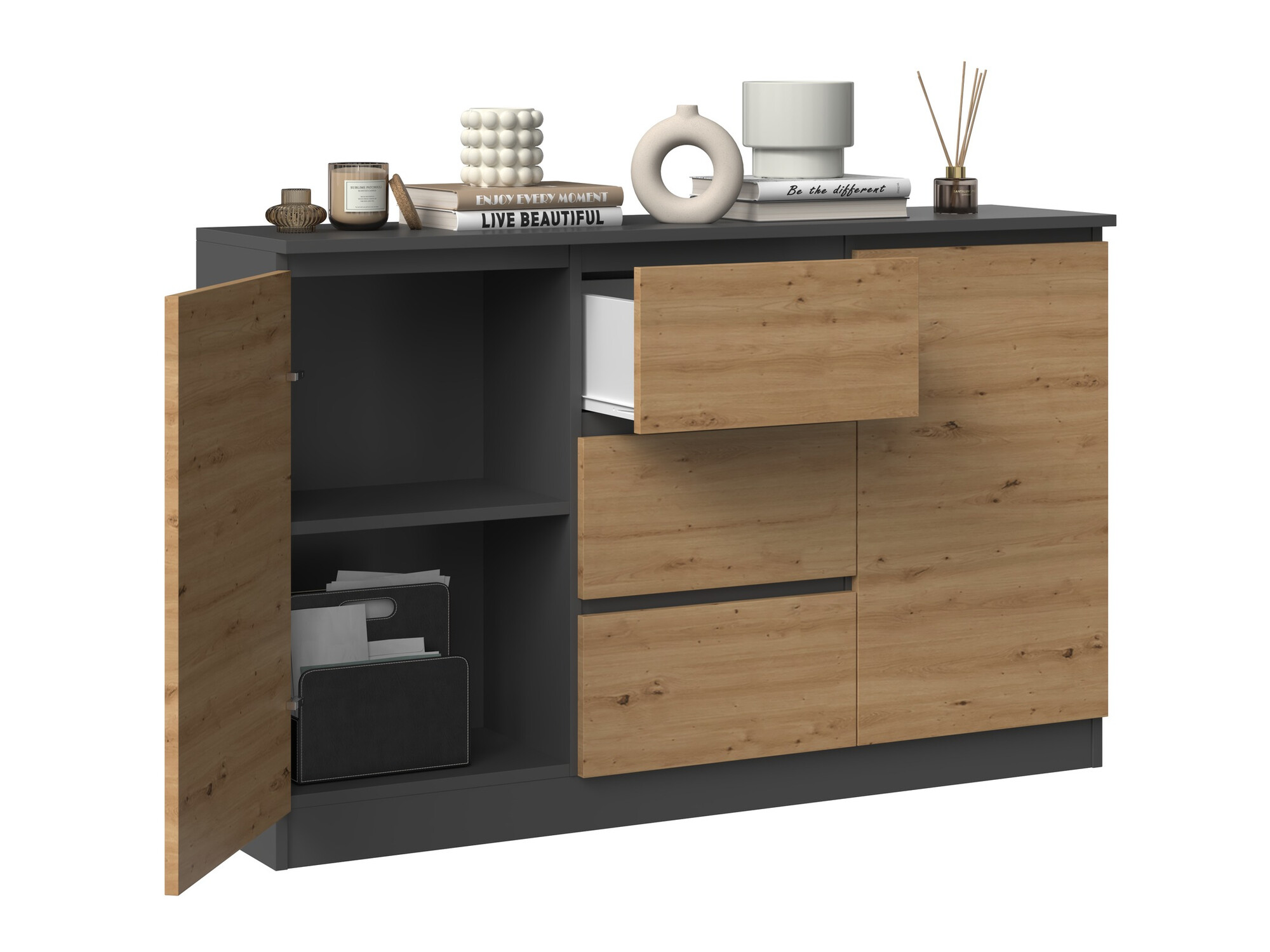 Komoda Elbvelu 112 (Antracit + Hrast Artisan)