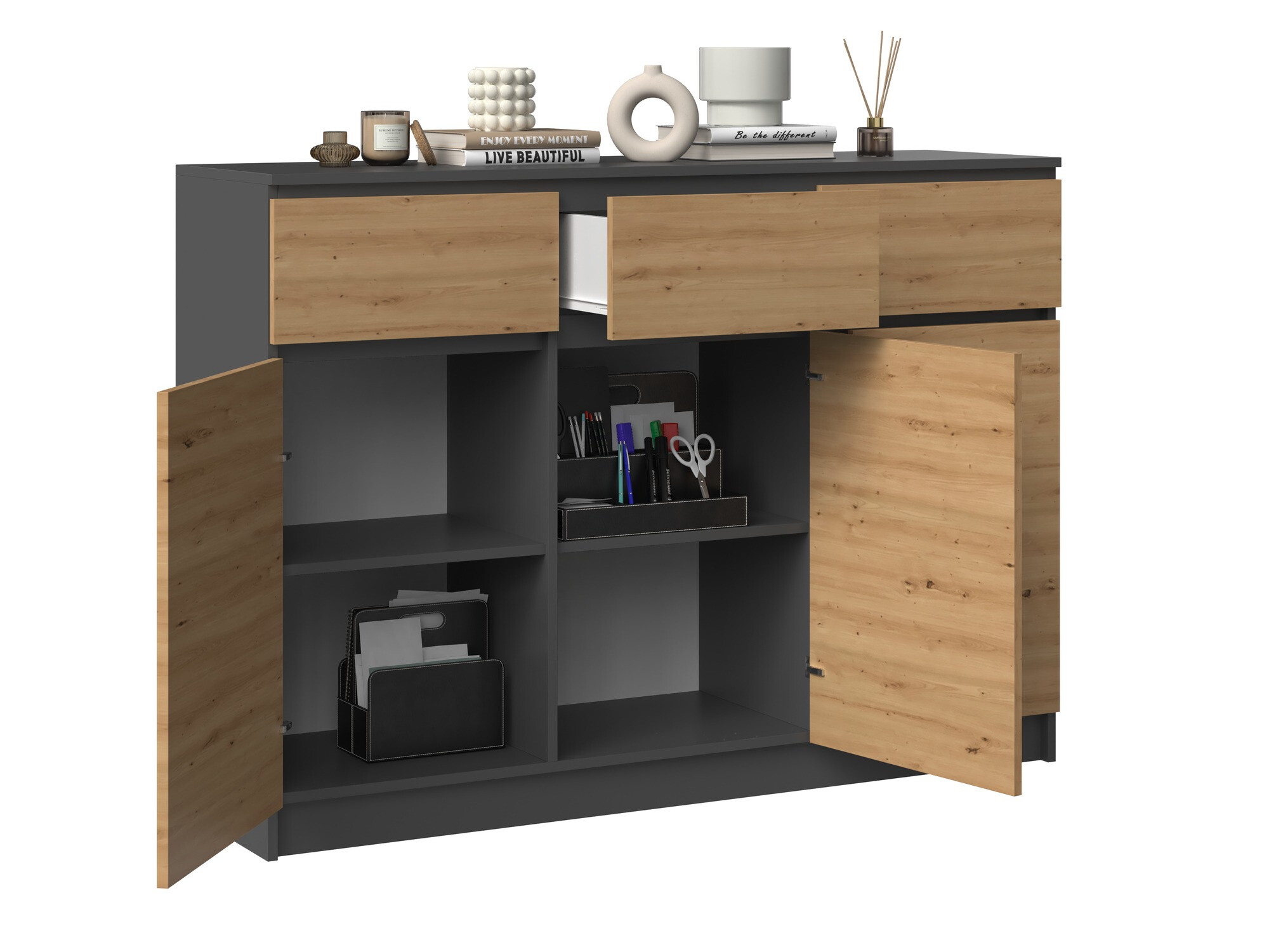 Komoda Elbvelu 115 (Antracit + Hrast Artisan)