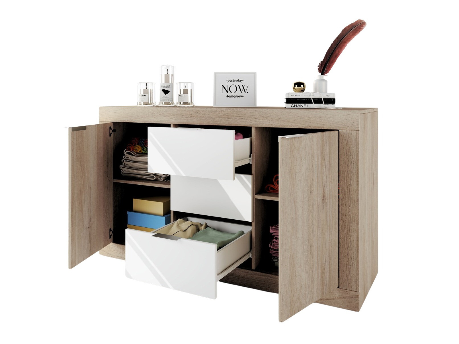 Komoda Portland 396 (Arven hrast + Sjajno bijela)