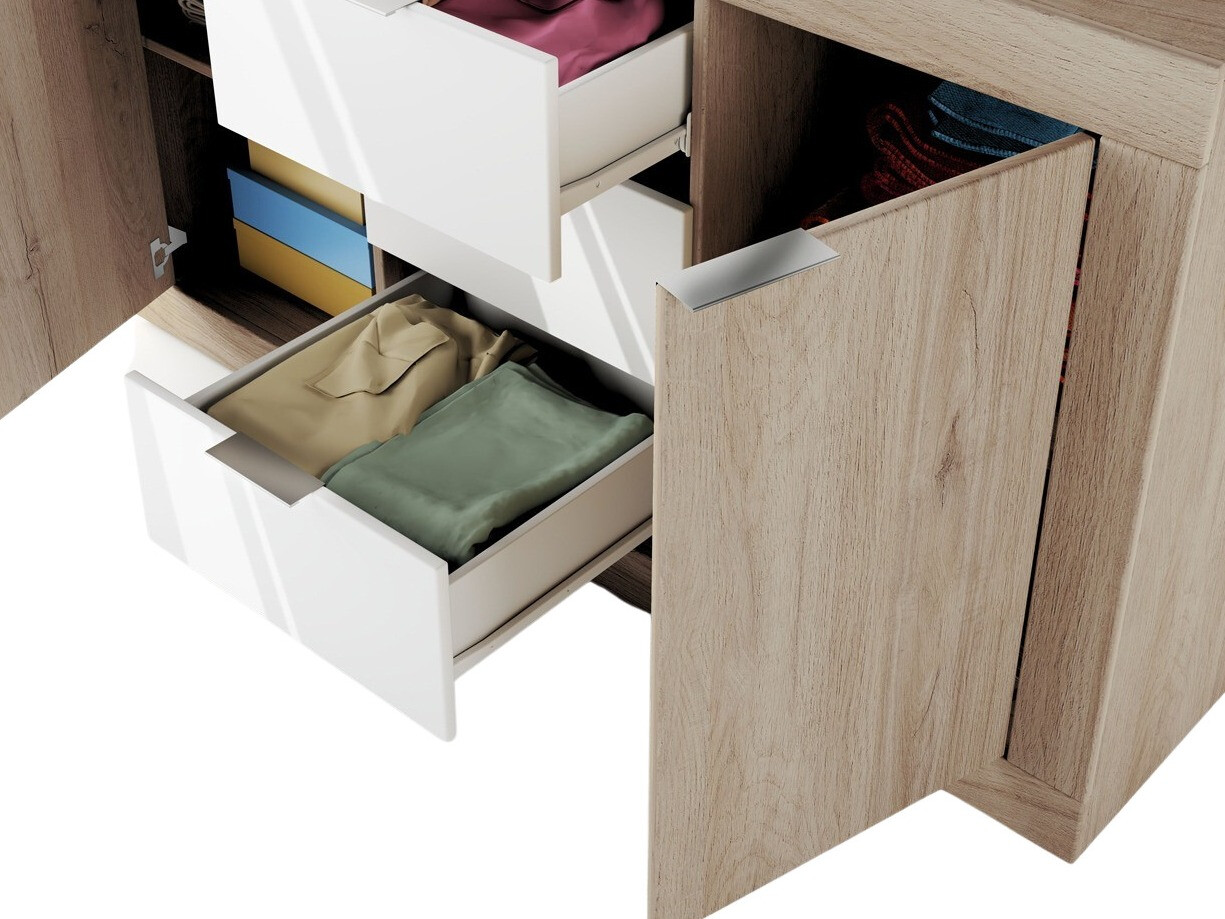 Komoda Portland 396 (Arven hrast + Sjajno bijela)