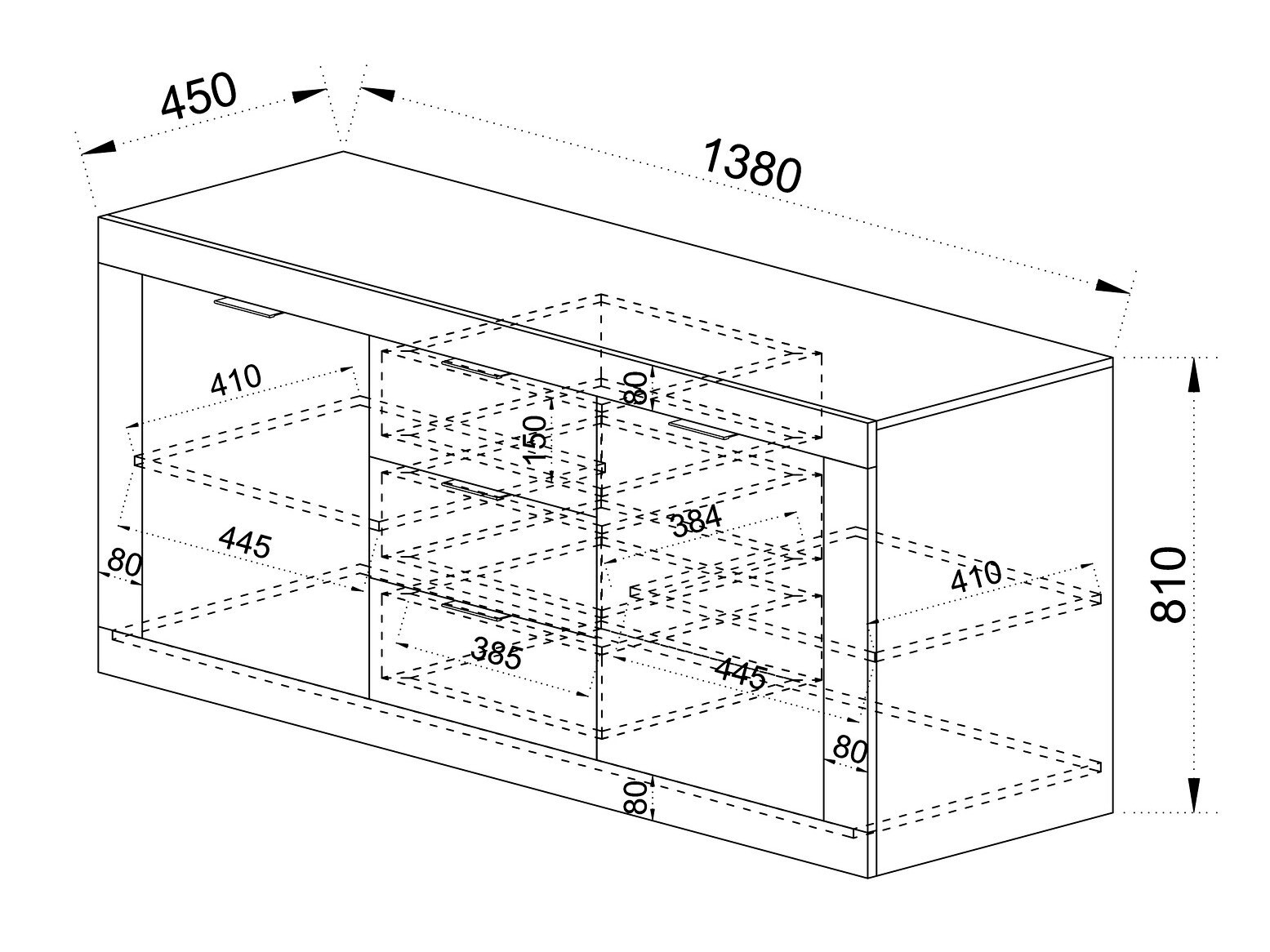 Komoda Portland 396 (Arven hrast + Sjajno bijela)