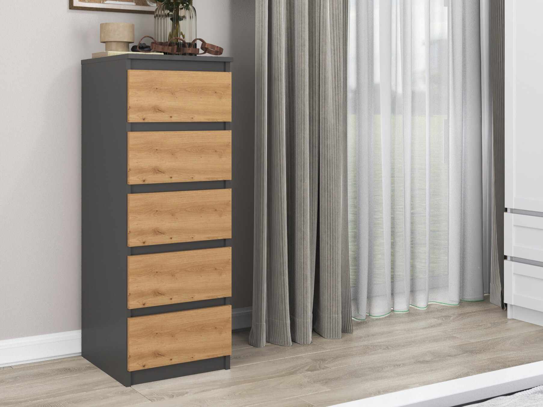 Komoda Elbvelu 121 (Antracit + Hrast Artisan)