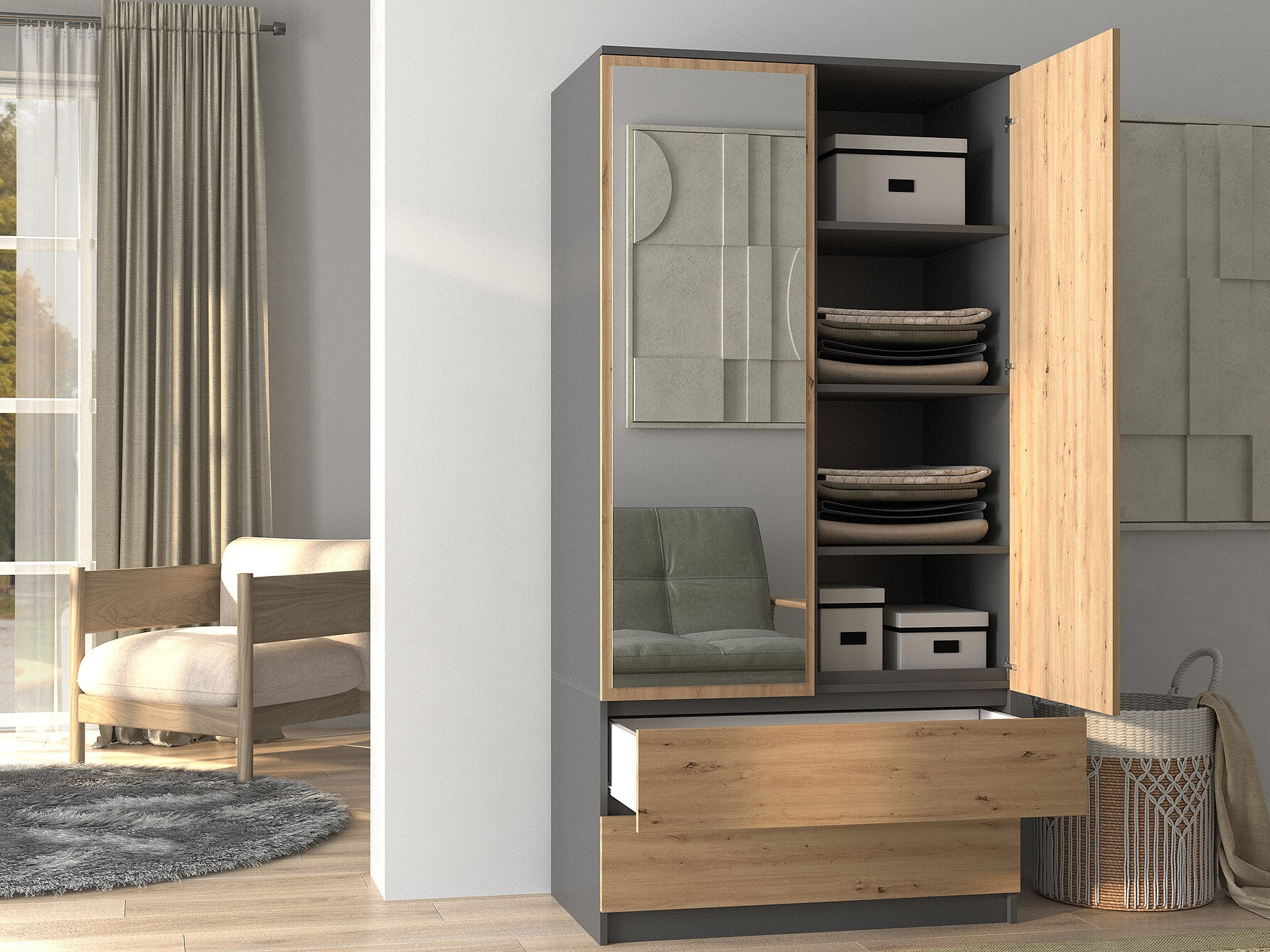 Ormar Elbvelu 116 (Antracit + Hrast Artisan)