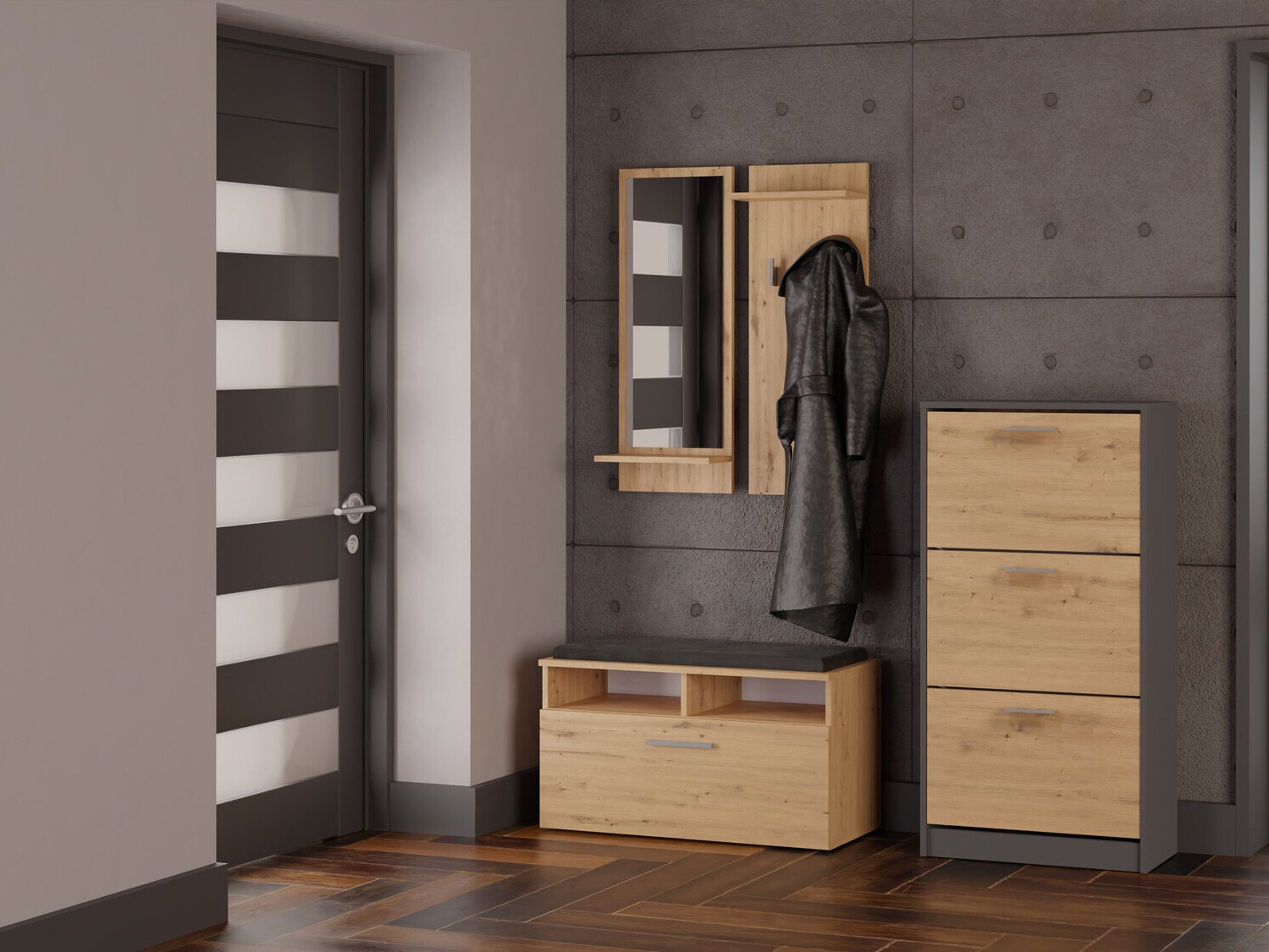 Ormarić za cipele Mandeville 224 (Antracit + Hrast Artisan)