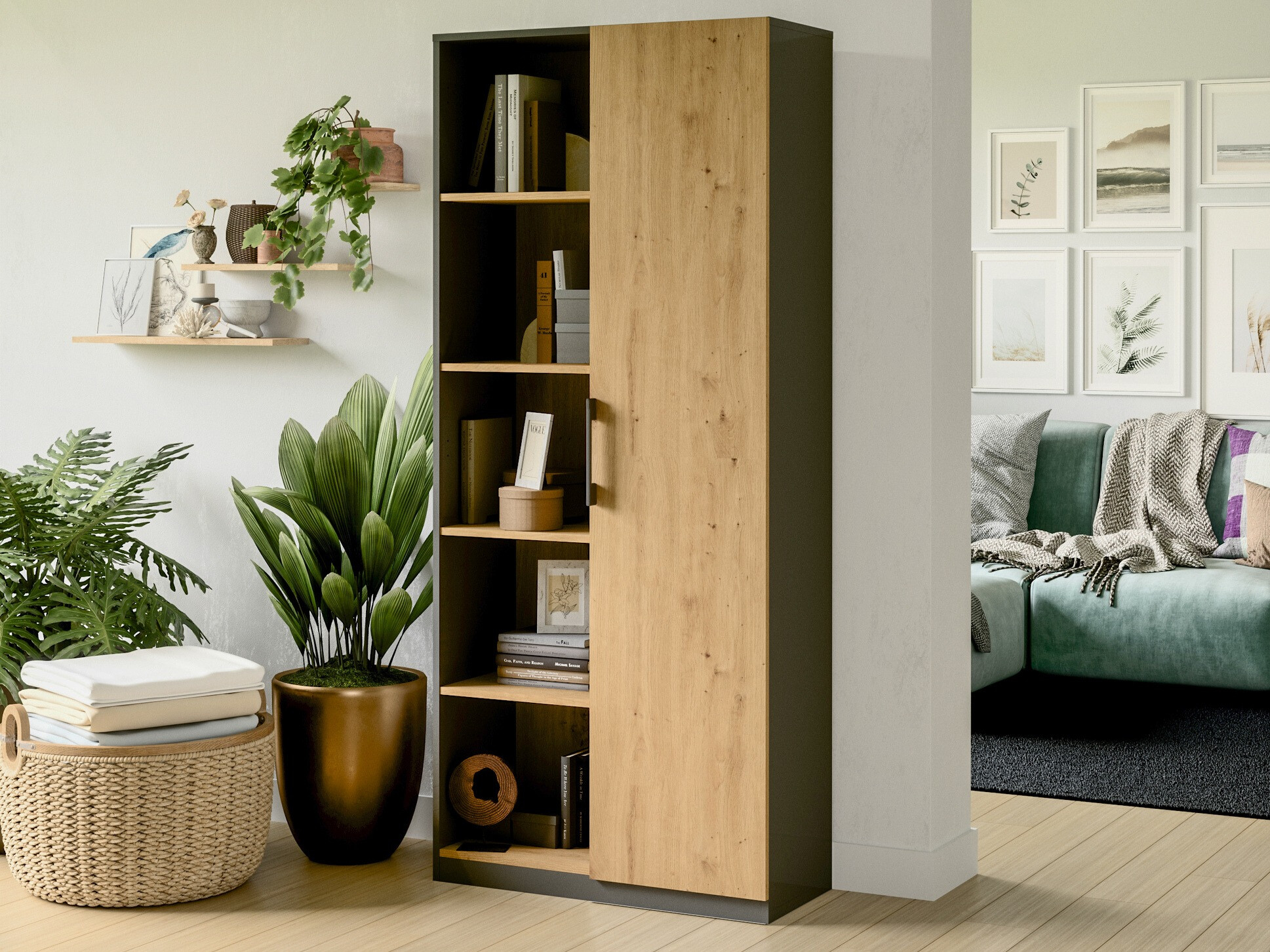 Polica Elbvelu 122 (Antracit + Hrast Artisan)