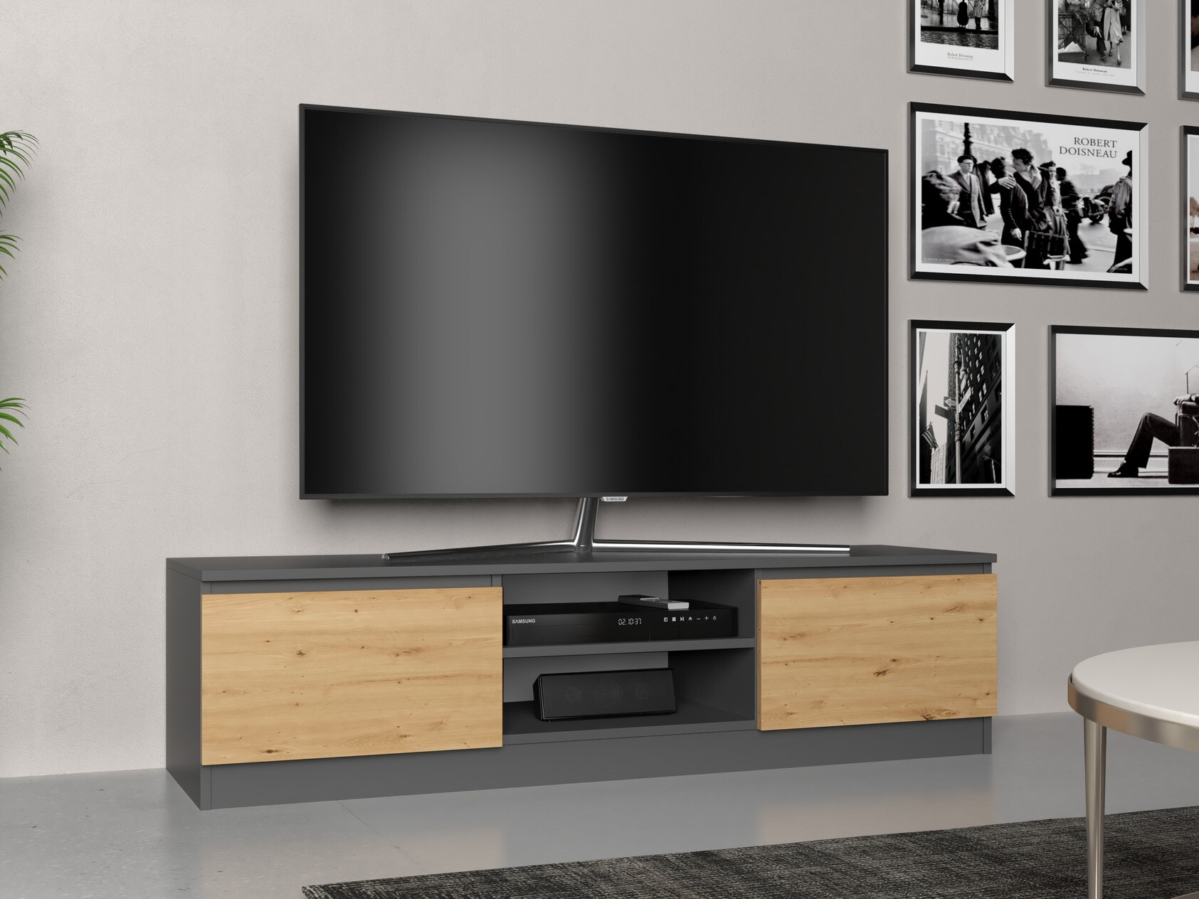 TV stol Elbvelu 125 (Antracit + Hrast Artisan)