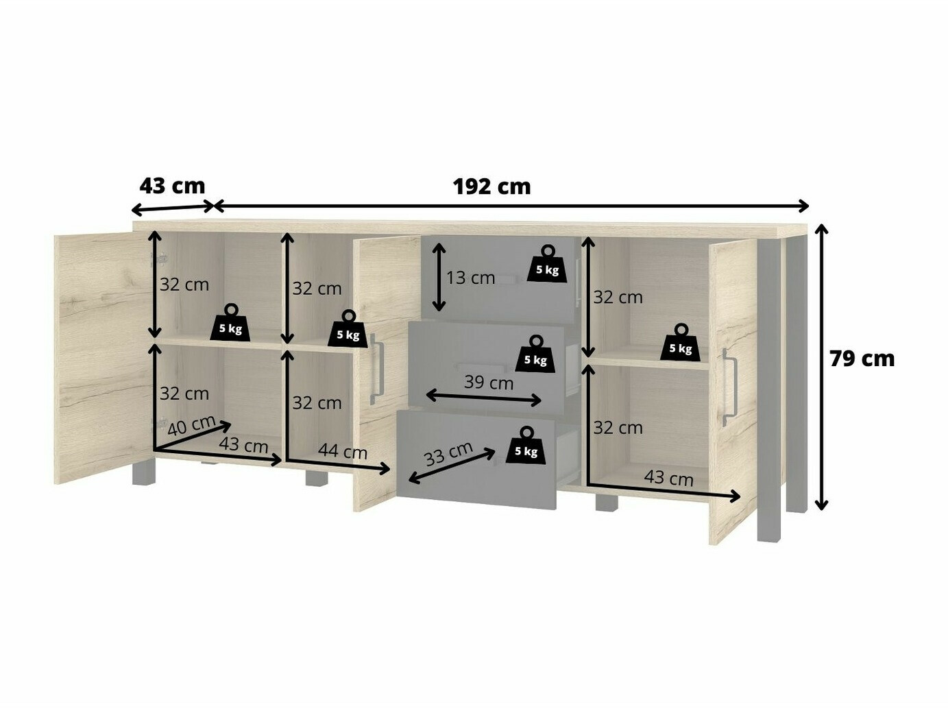 Komoda Tornua 106 (Tamna smreka + Mat crna)