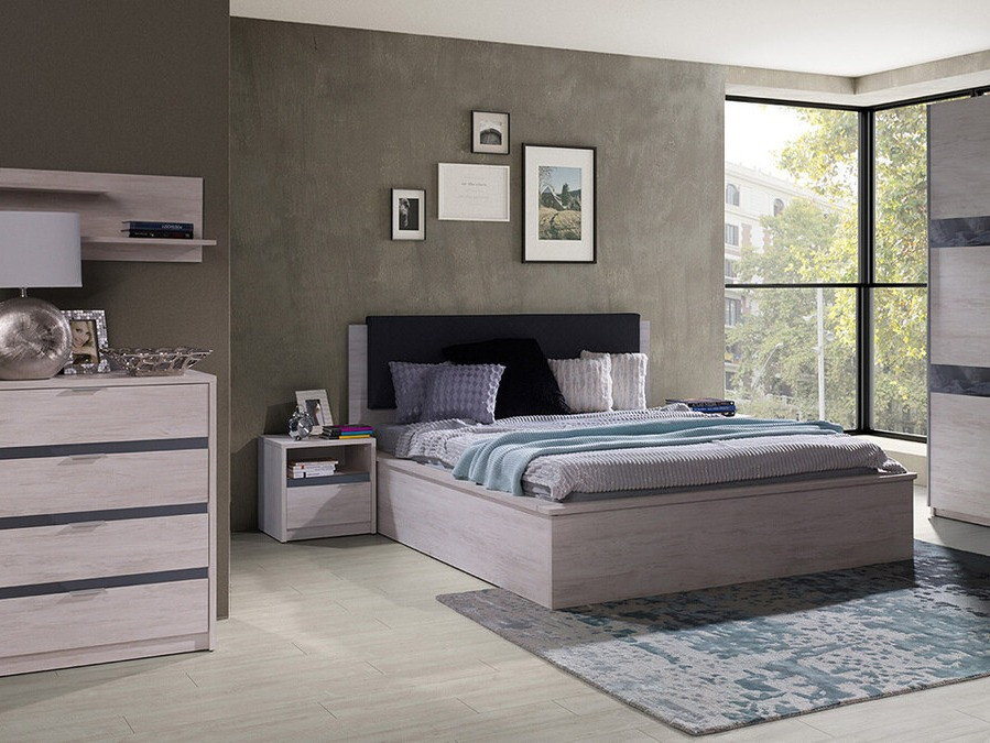 Noćni ormarić Fivelbo 108 (Monastery hrast + Sjajno crna)