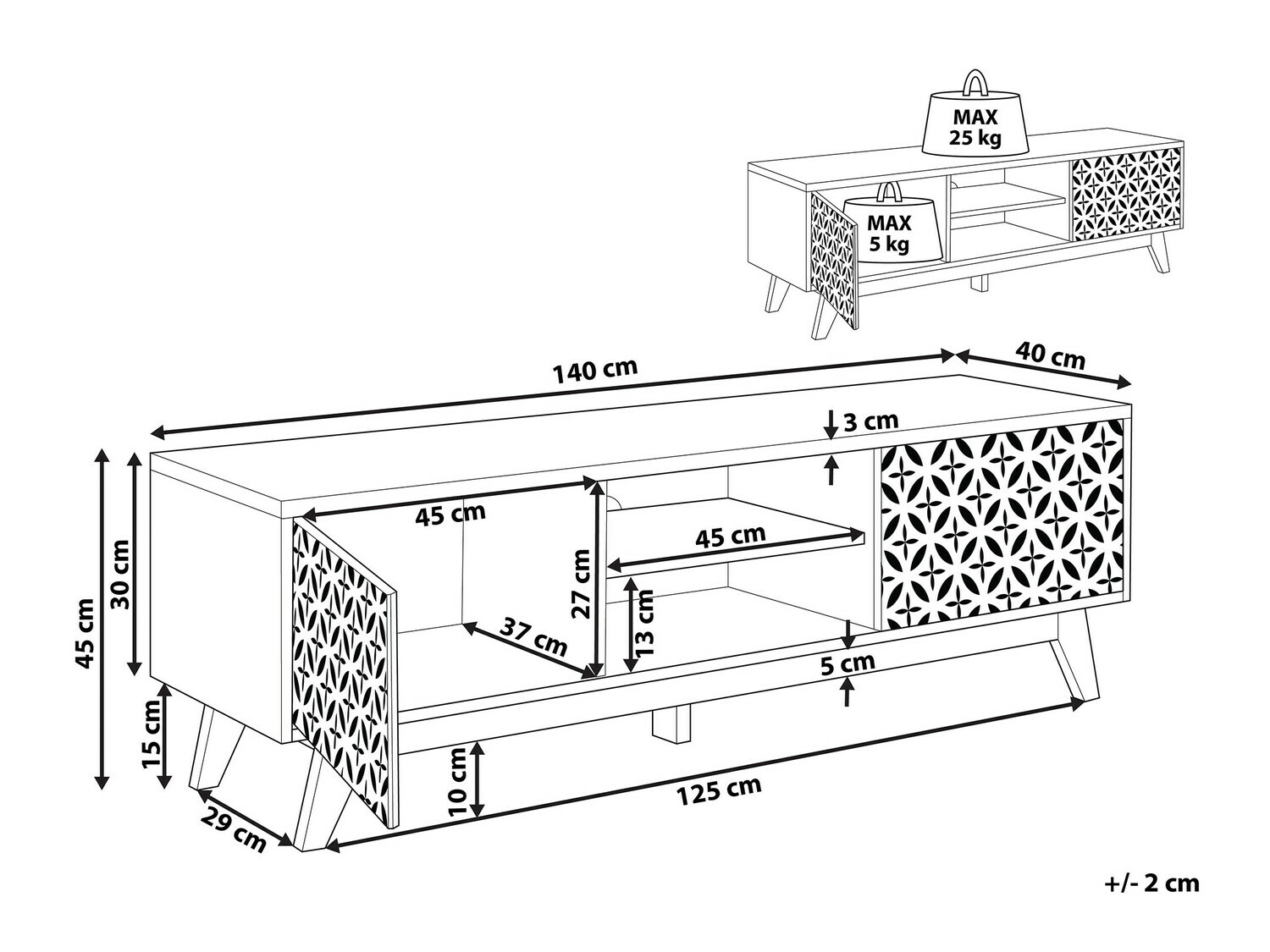 TV stol Berwyn 1146 (Svijetlo drvo + Crna)