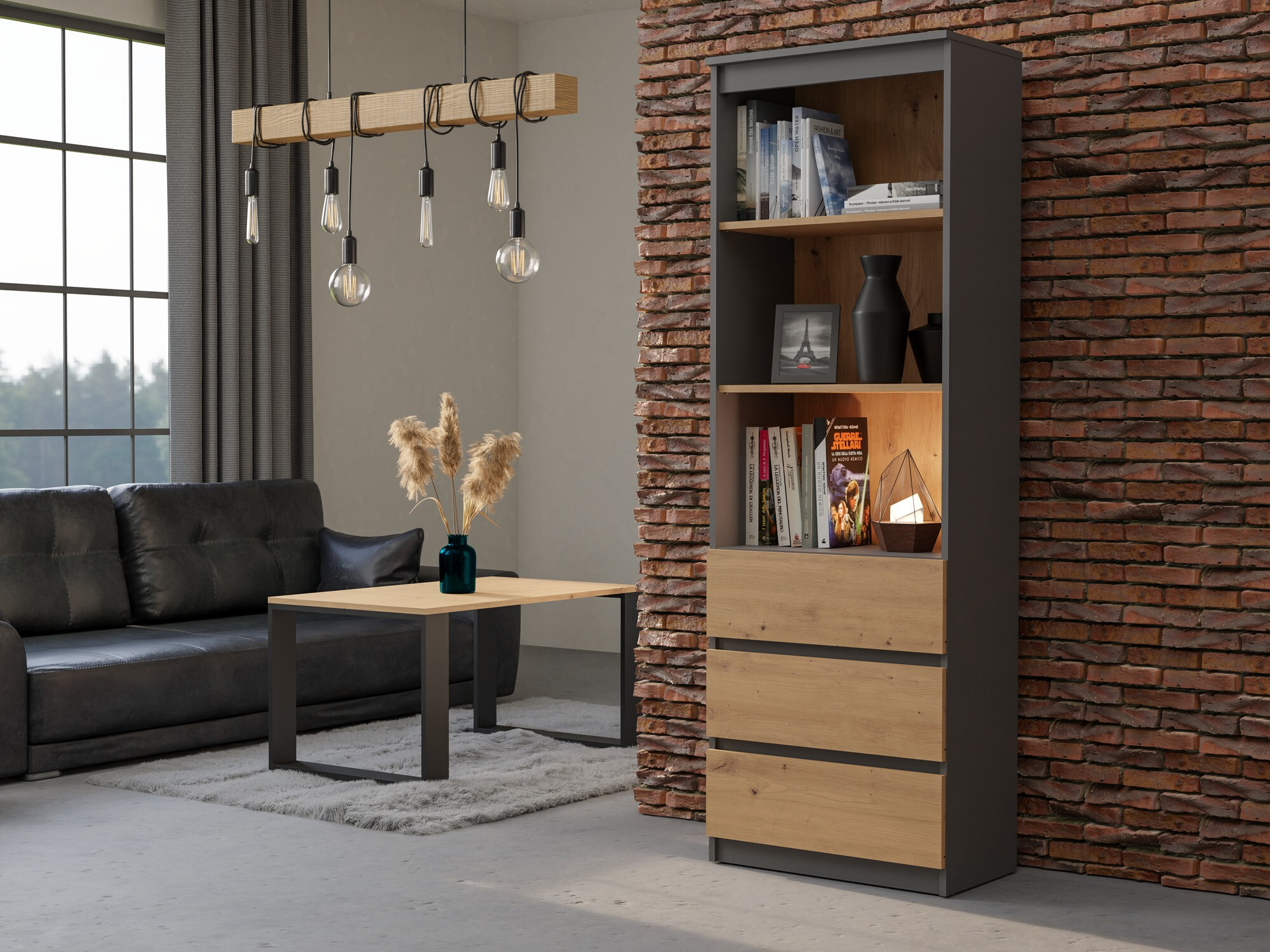 Polica Mandeville 246 (Antracit + Hrast Artisan)