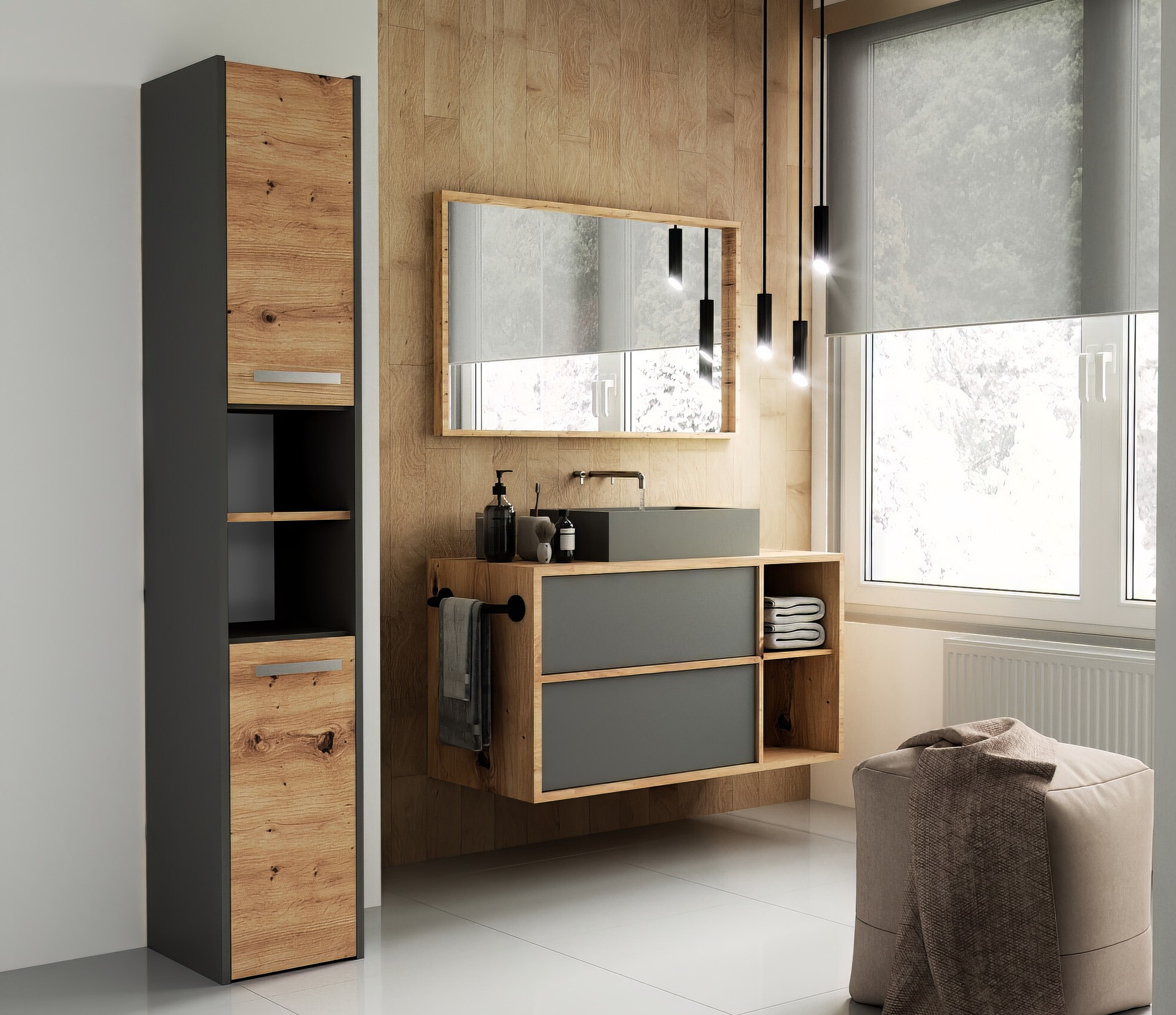 Samostojeći kupaonski ormarić Mandeville 248 (Antracit + Hrast Artisan)