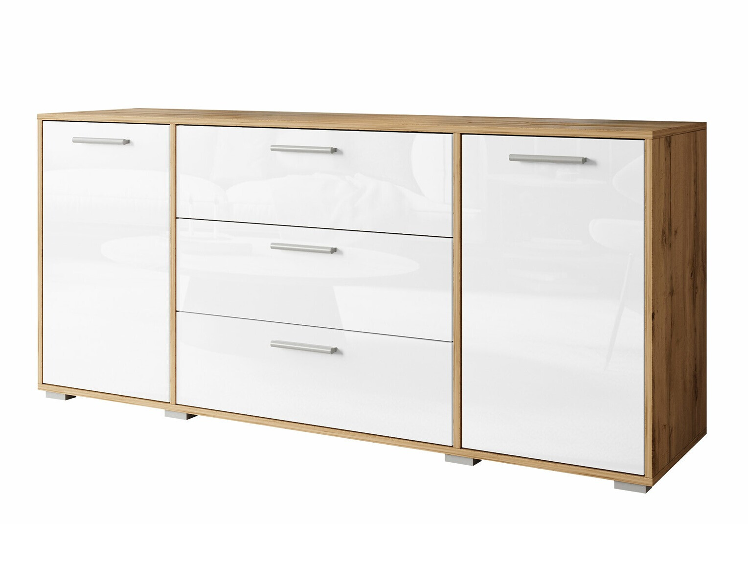 Komoda Sarasota 174 (Hrast Wotan + Sjajno bijela)