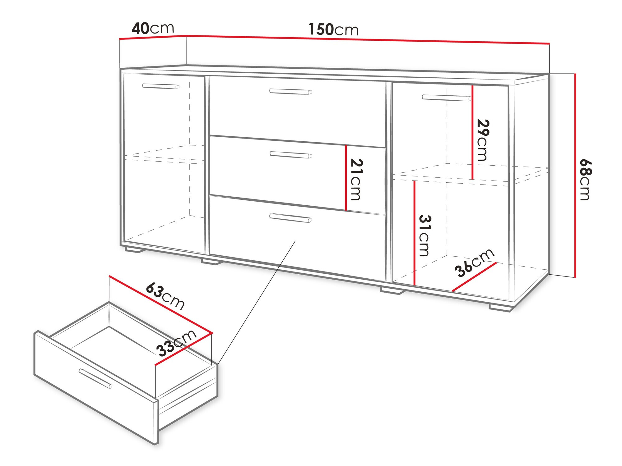Komoda Sarasota 174 (Hrast Wotan + Sjajno bijela)