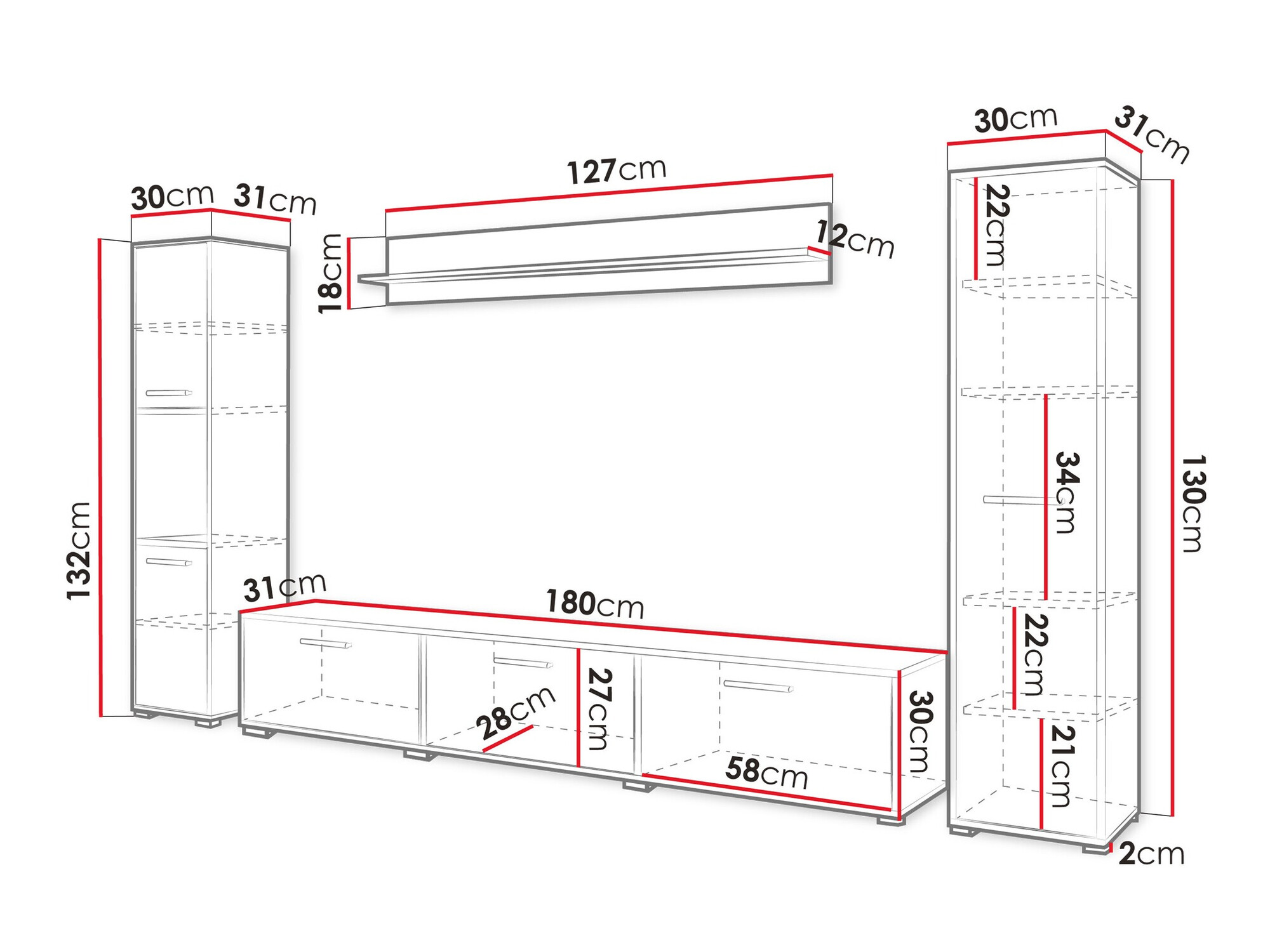 Set za dnevni boravak Sarasota 175 (Crna + Hrast Wotan)