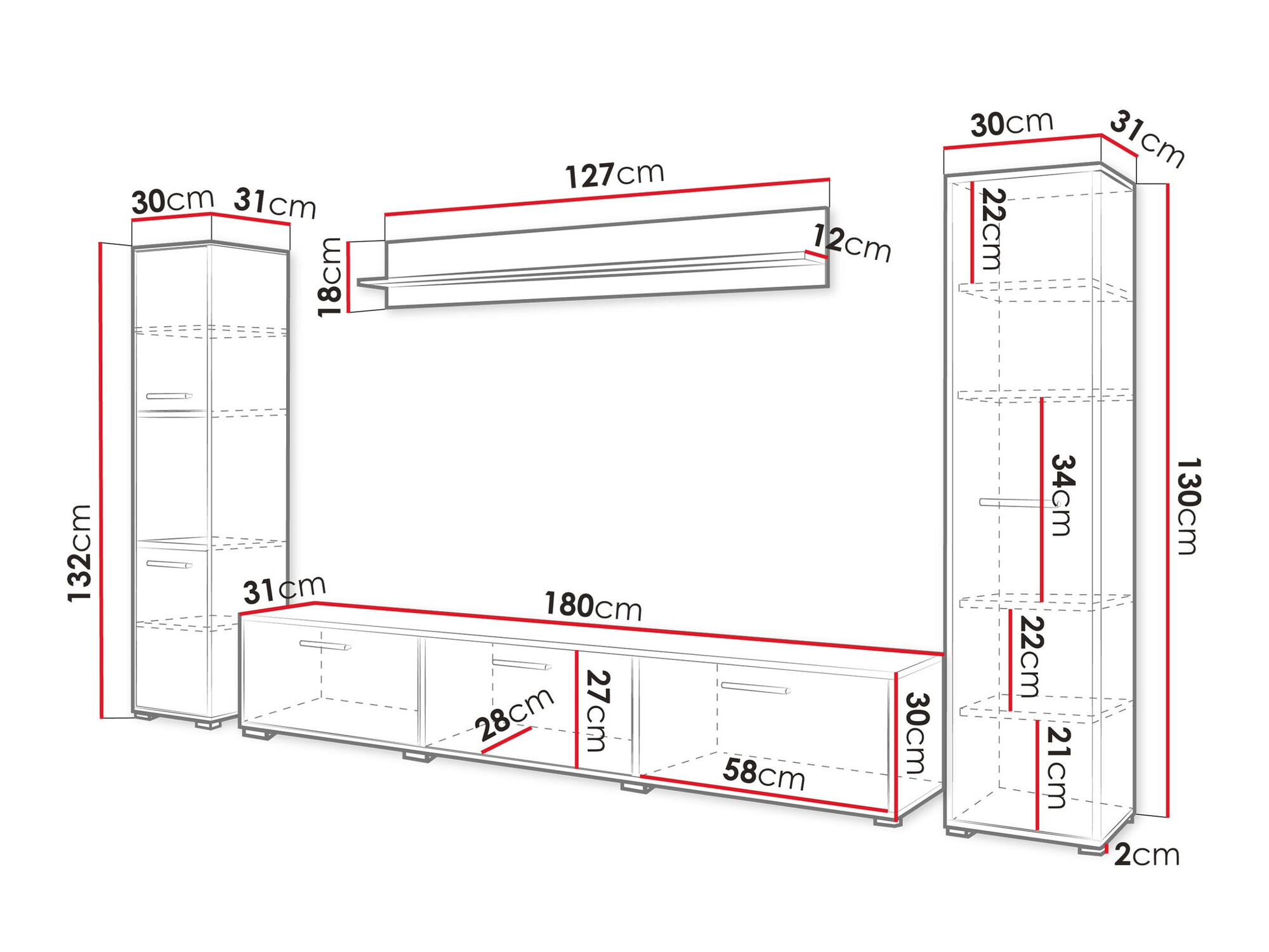 Set za dnevni boravak Sarasota 175 (Hrast Wotan + Sjajno bijela)