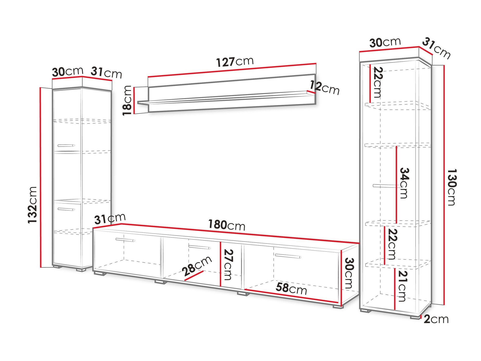 Set za dnevni boravak Sarasota 175 (Siva Matera + Sjajno bijela)