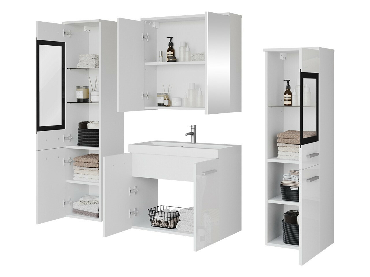 Kupaonski namještaj Scientia III (Sjajno bijela + Bijela)