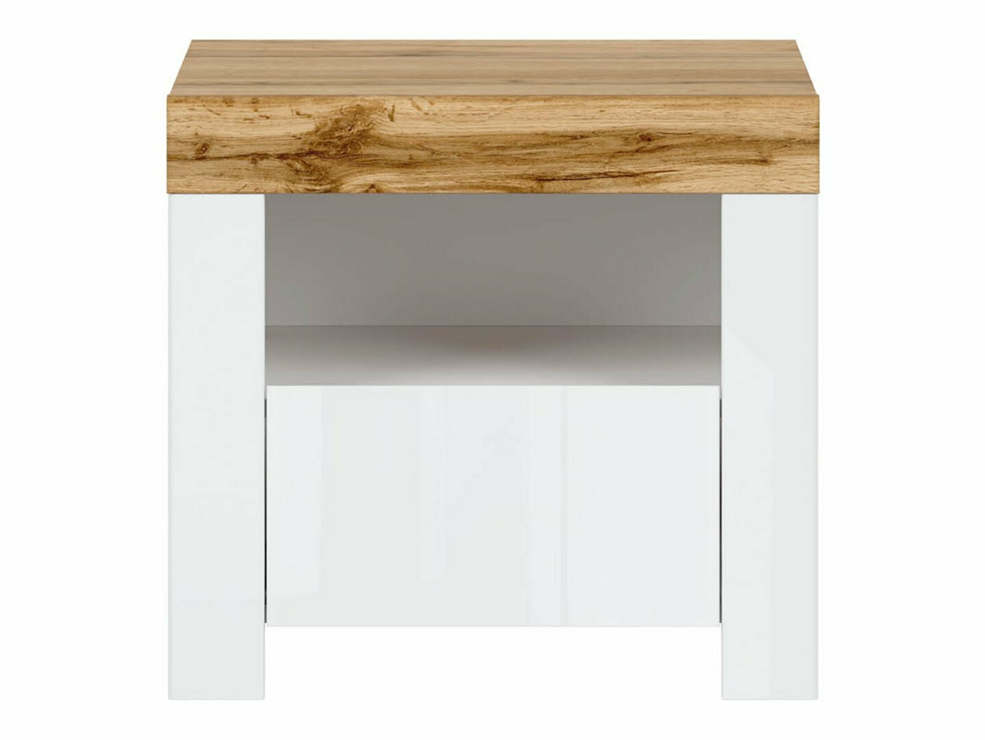 Noćni ormarić Sonsoru 113 (Bijela + Sjajno bijela + Hrast Wotan)