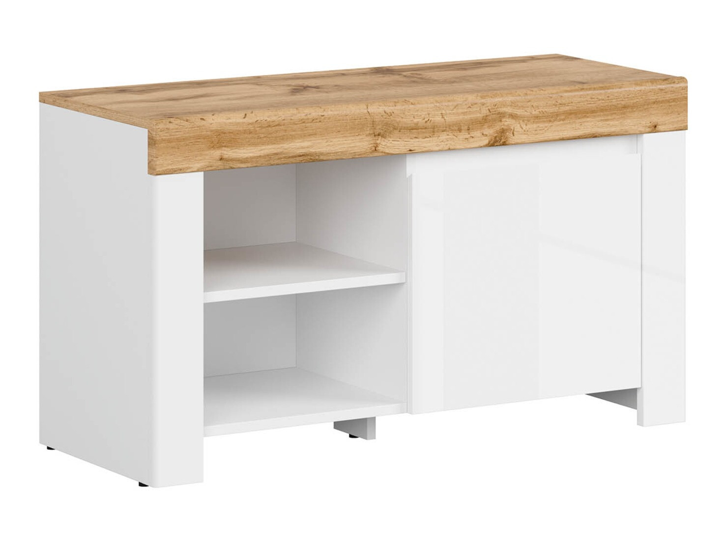 Ormarić za cipele Sonsoru 118 (Bijela + Sjajno bijela + Hrast Wotan)