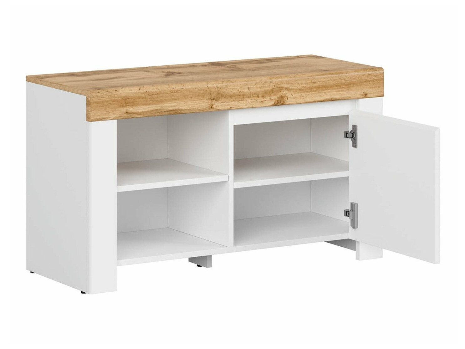 Ormarić za cipele Sonsoru 118 (Bijela + Sjajno bijela + Hrast Wotan)