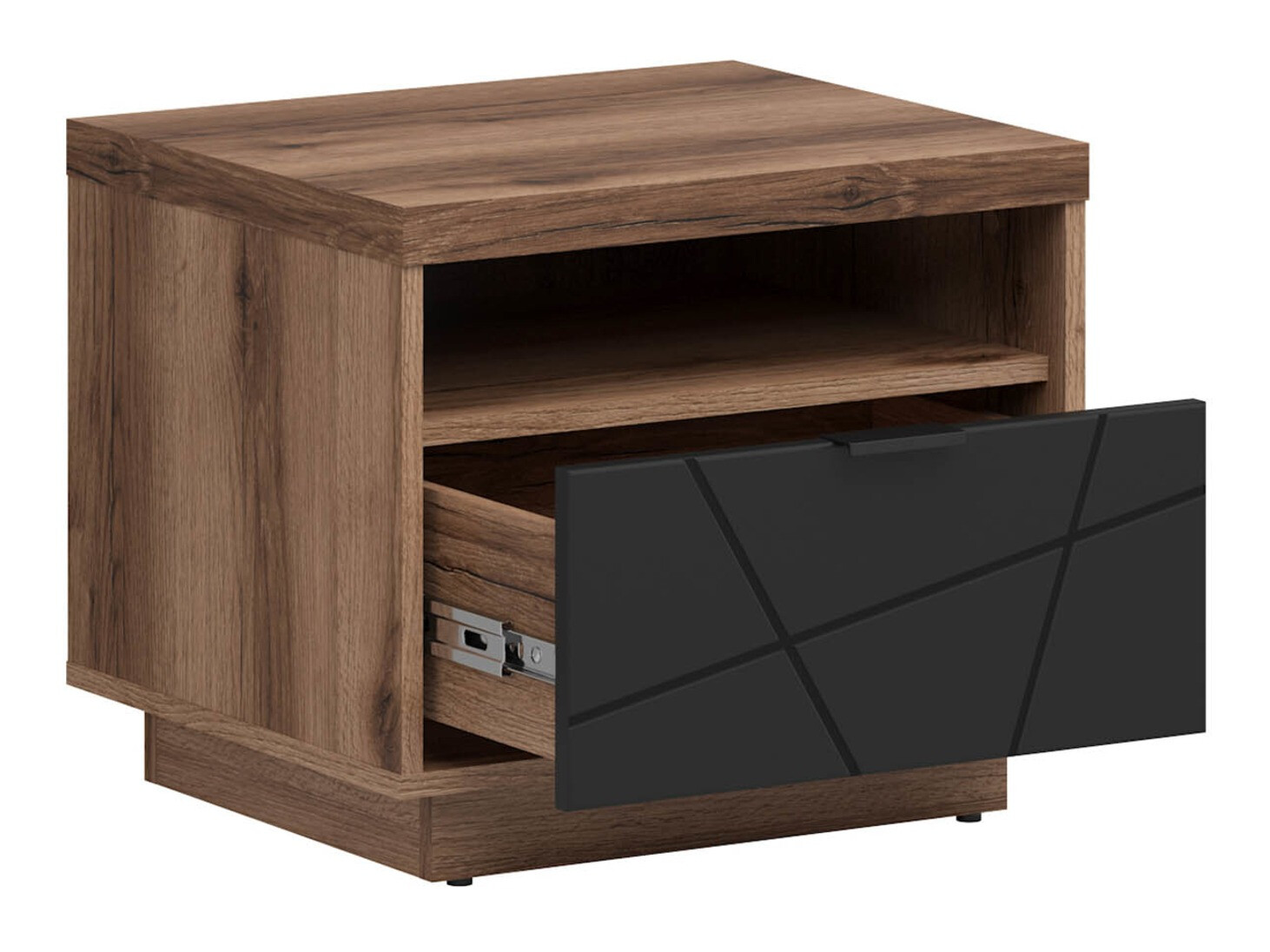 Noćni ormarić Fivale 115 (Tamni hrast Delano + Mat crna)