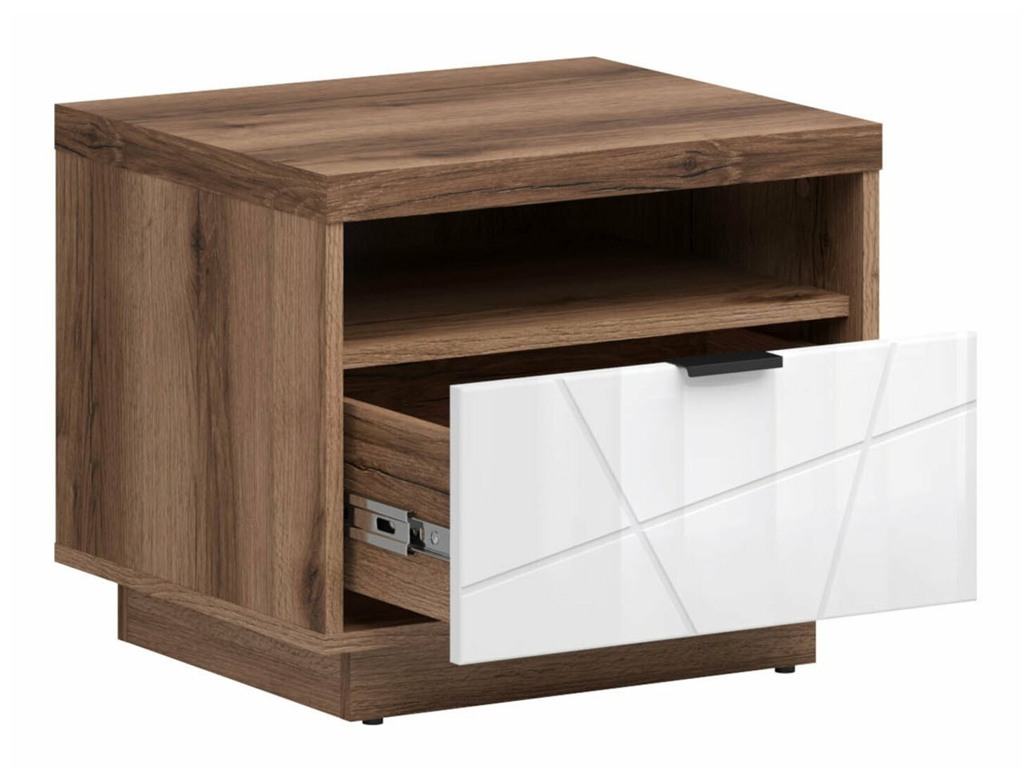 Noćni ormarić Fivale 115 (Tamni hrast Delano + Sjajno bijela)