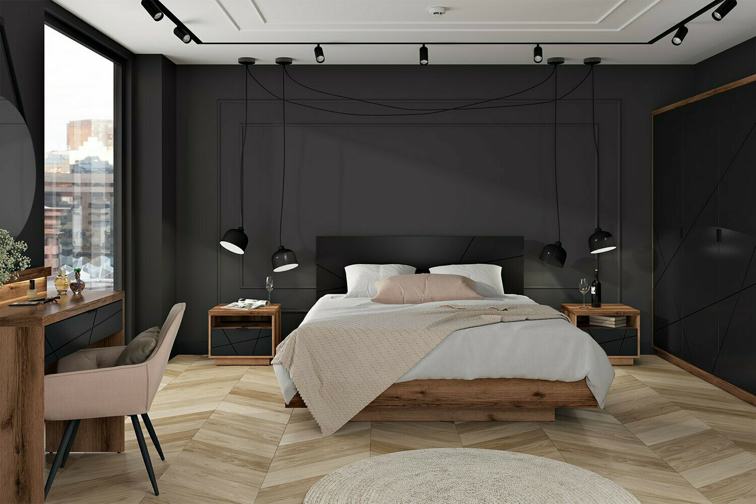 Uredski stol Fivale 120 (Tamni hrast Delano + Mat crna)