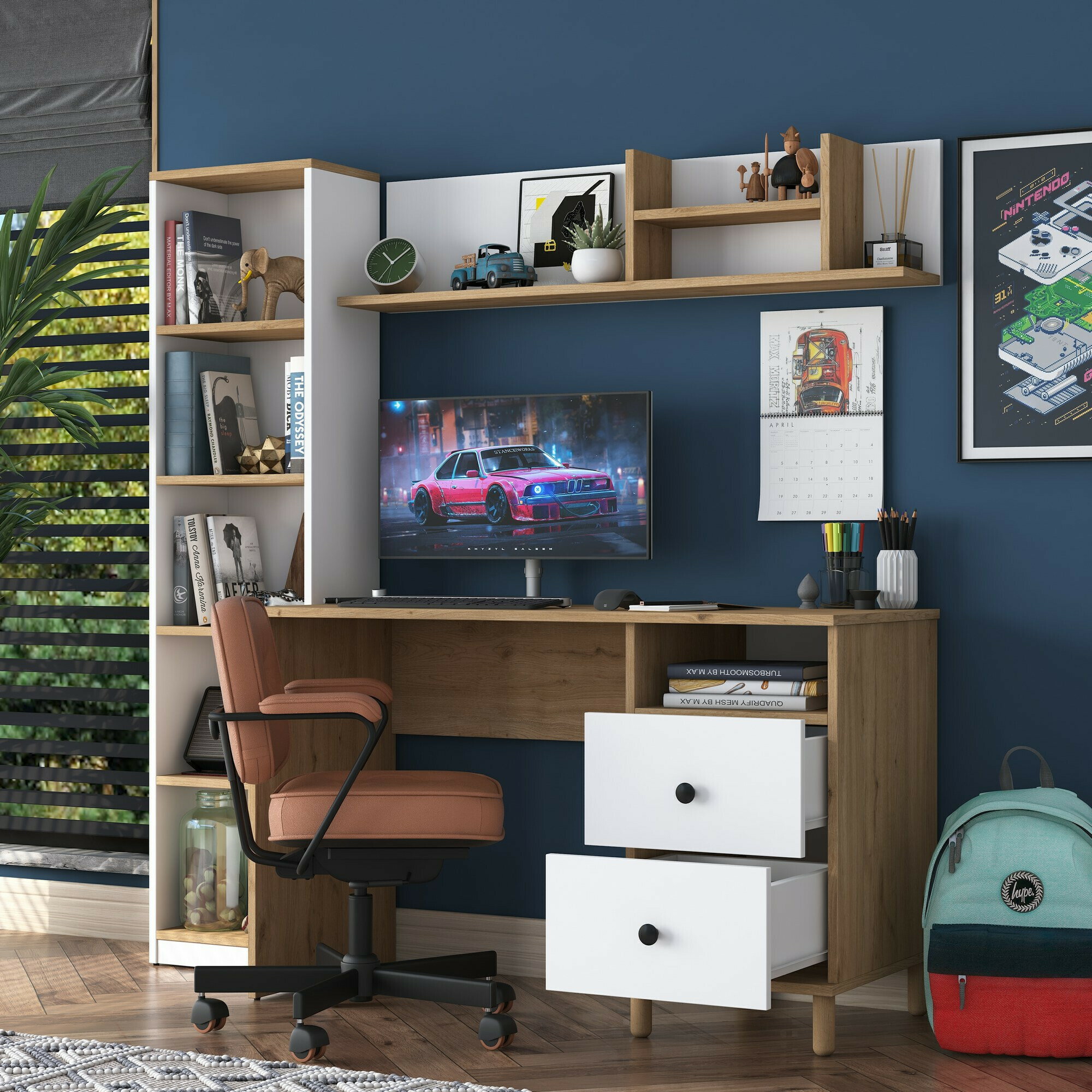 Set za kućni ured Catdelu 107 (Orah + Bijela)