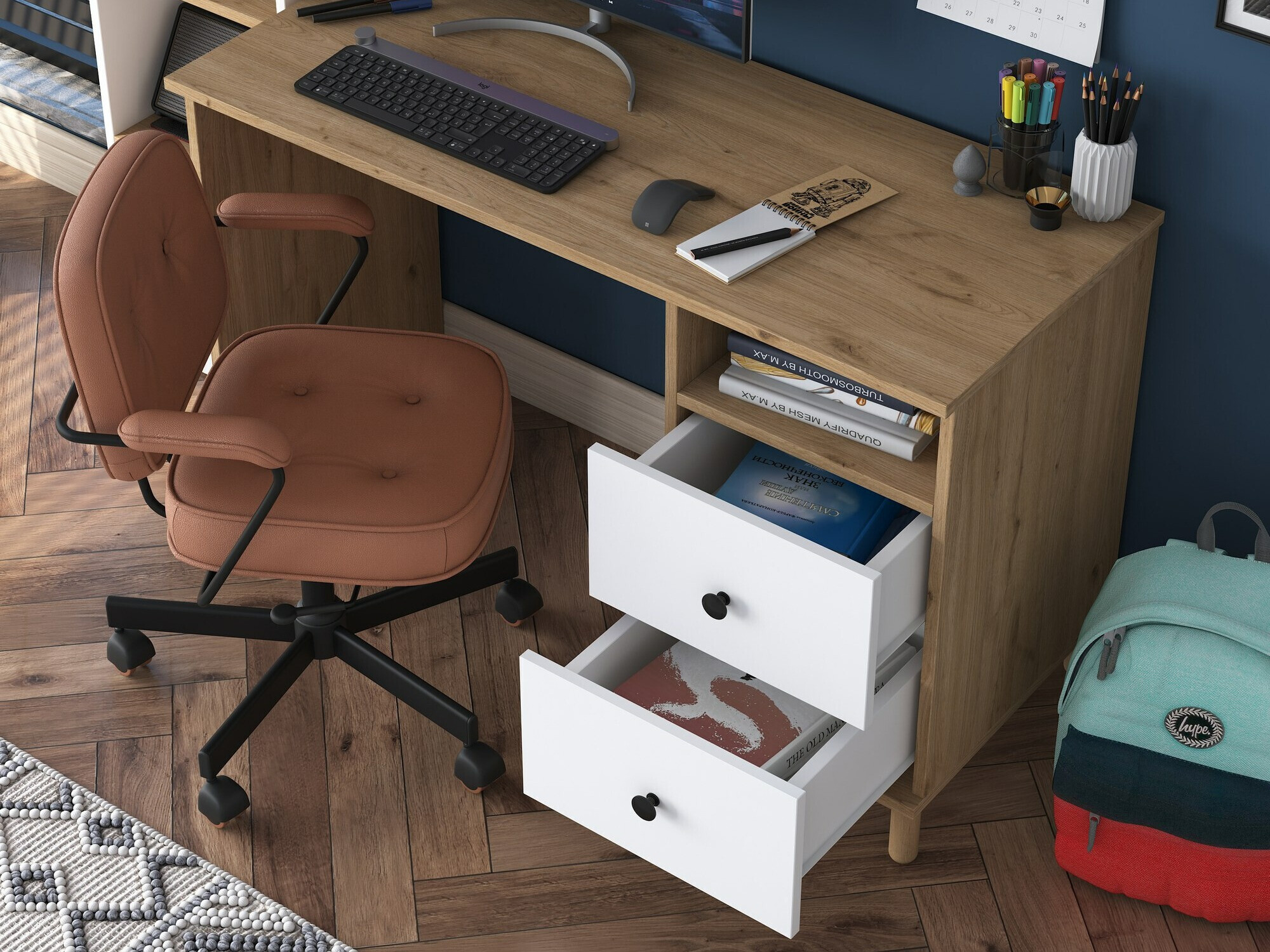 Set za kućni ured Catdelu 107 (Orah + Bijela)