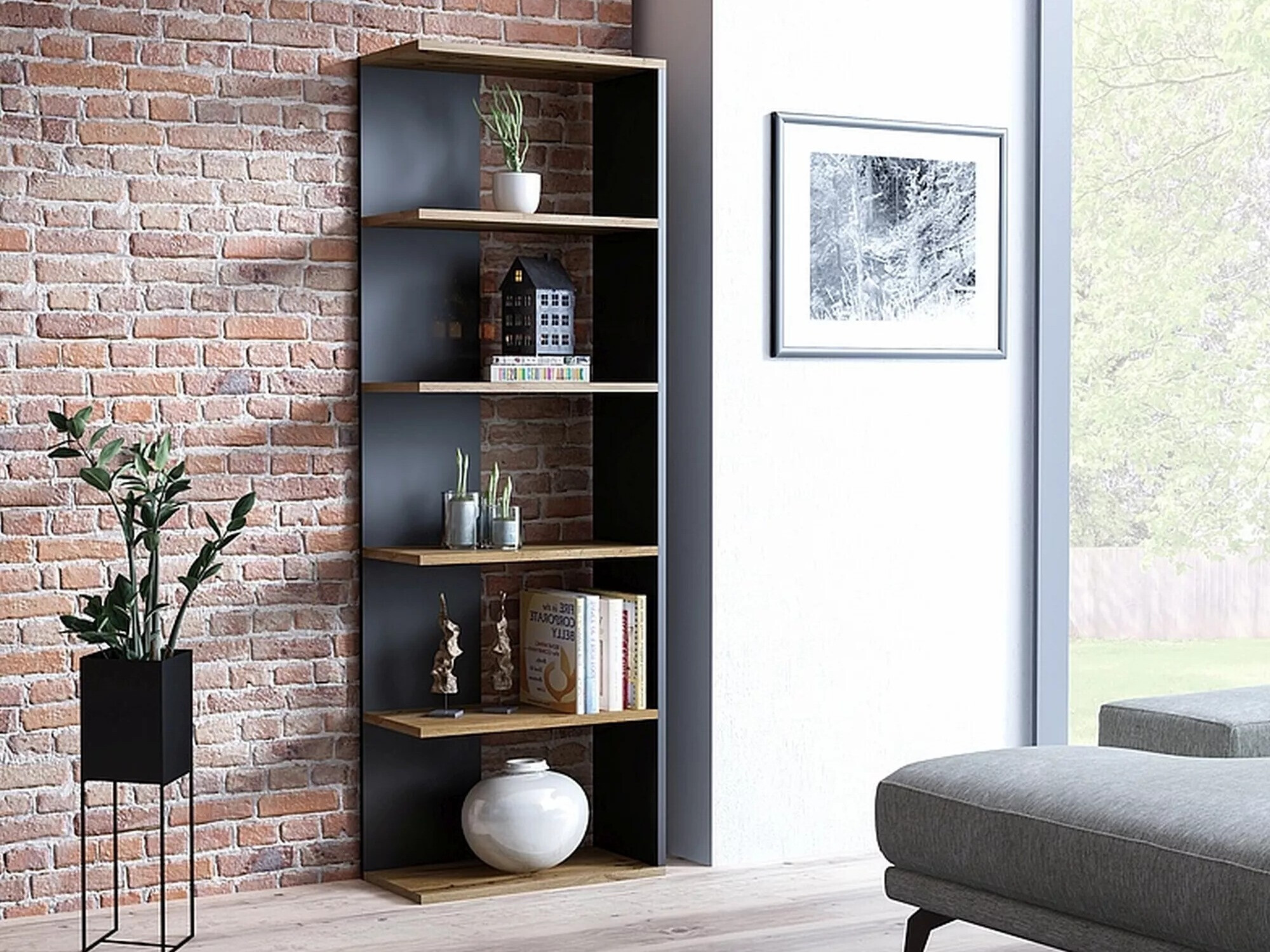 Polica Detroit 151 (Crna + Hrast Wotan)