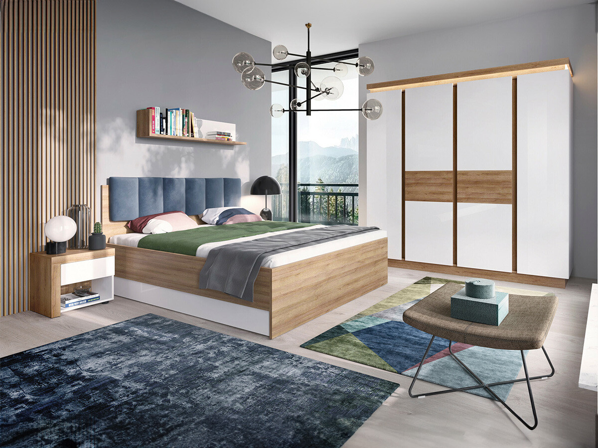 Ormar Feldeli 116 (Riviera hrast + Sjajno bijela)